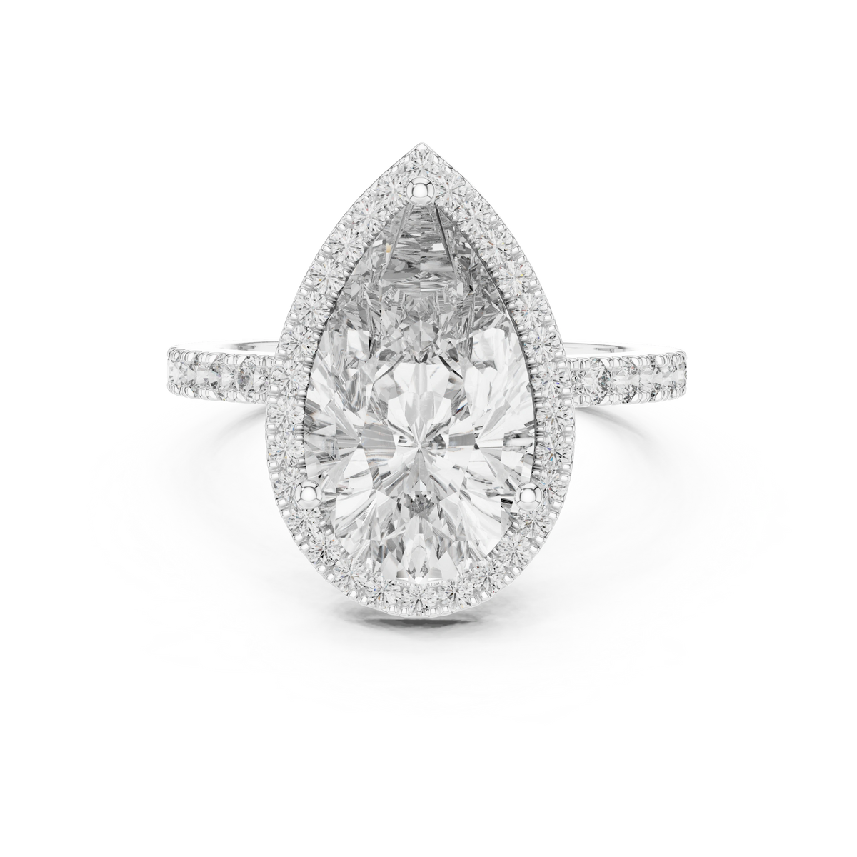Gold 4Ct Pear Halo Pave Lab Grown Diamond Cinna Ring
