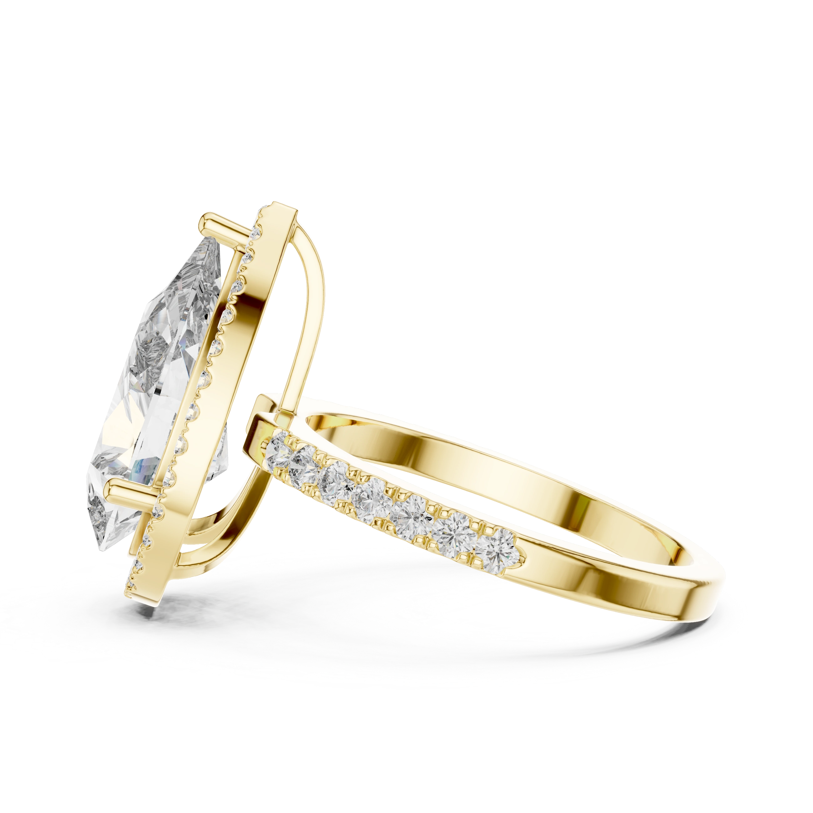 Gold 4Ct Pear Halo Pave Lab Grown Diamond Cinna Ring