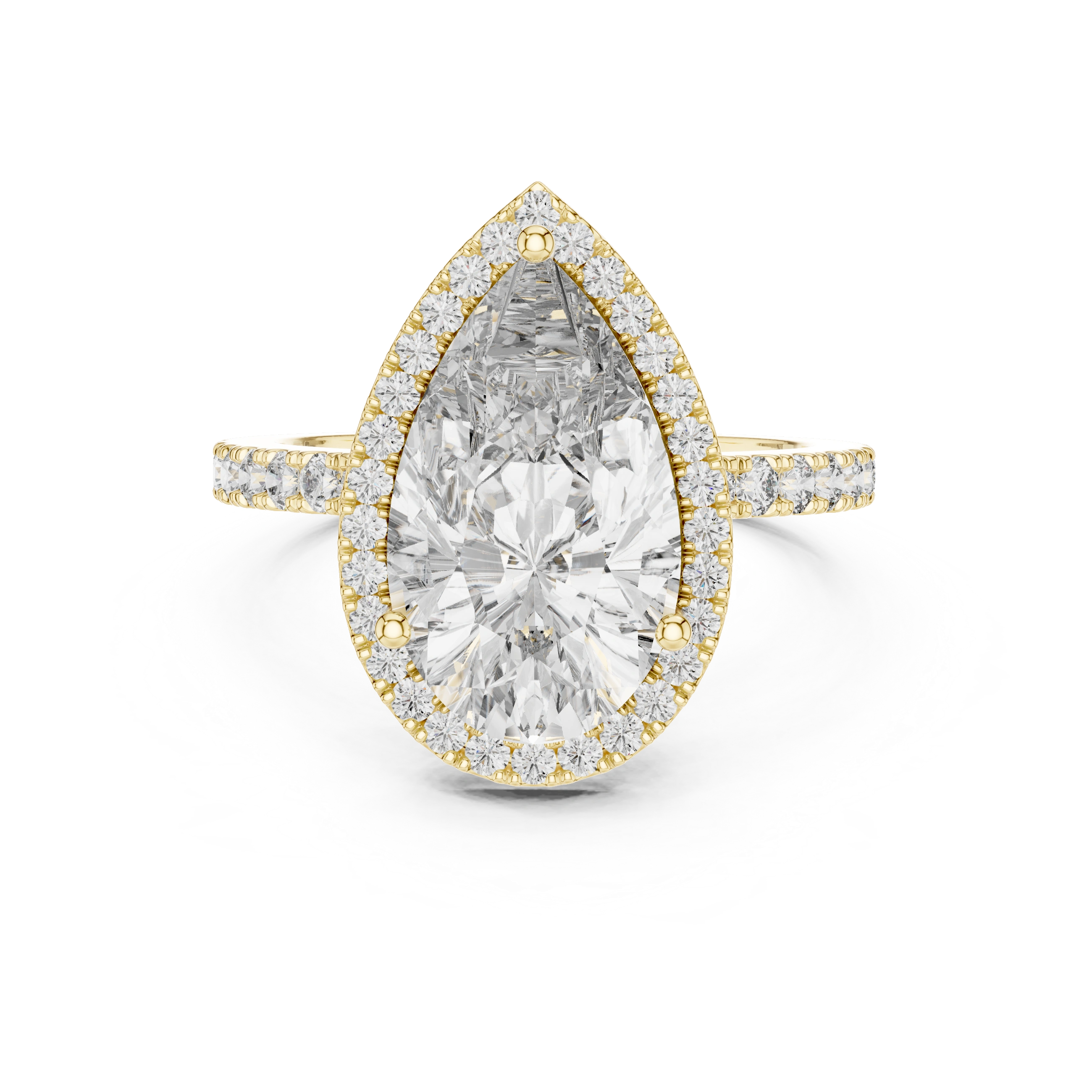 Gold 4Ct Pear Halo Pave Lab Grown Diamond Cinna Ring