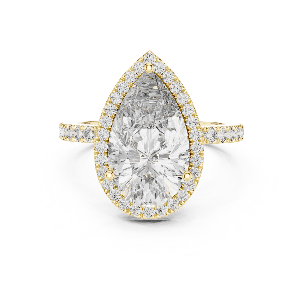 Gold 4Ct Pear Halo Pave Lab Grown Diamond Cinna Ring