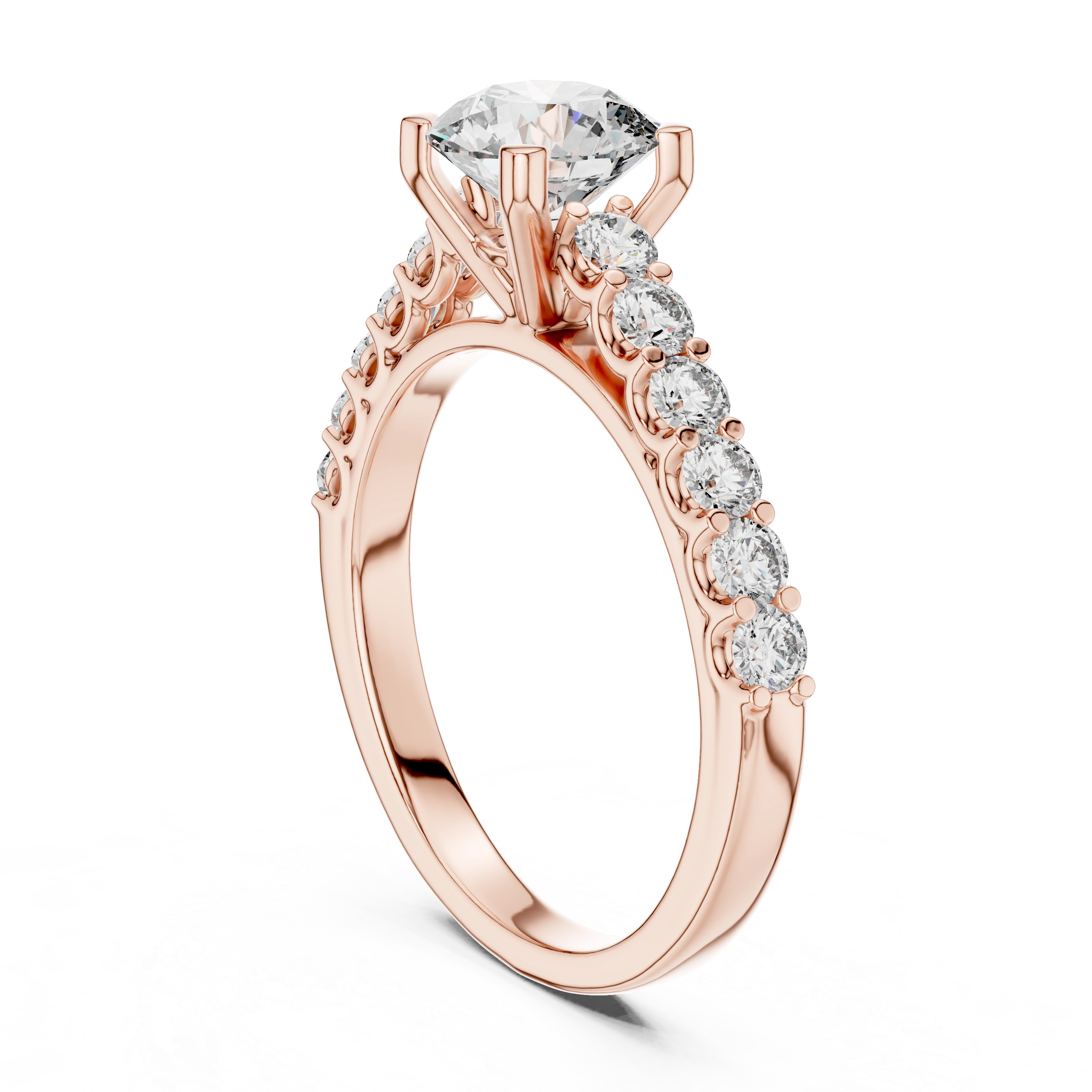 Gold 1Ct Round Side Stone Lab Grown Diamond Plina Ring
