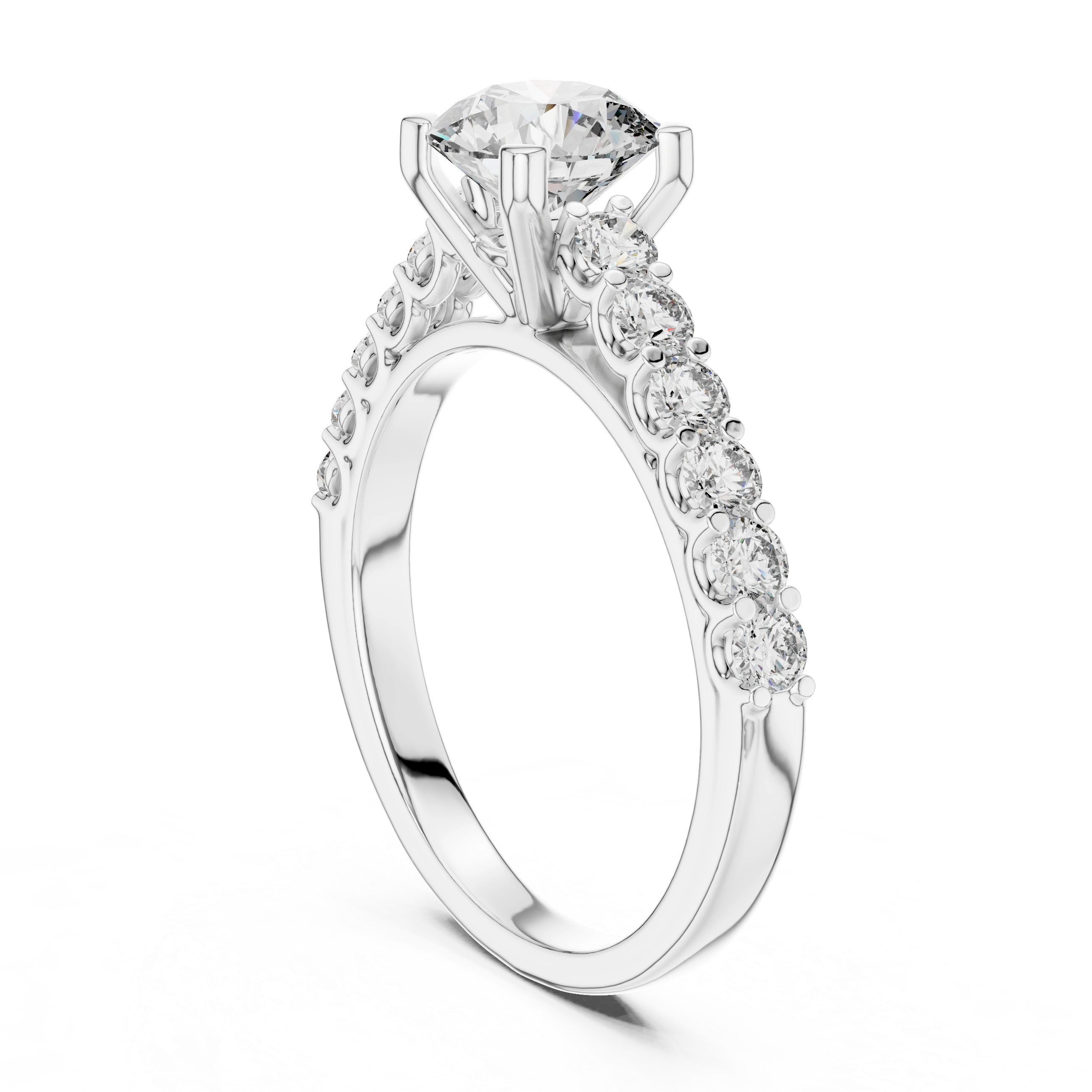 Gold 1Ct Round Side Stone Lab Grown Diamond Plina Ring