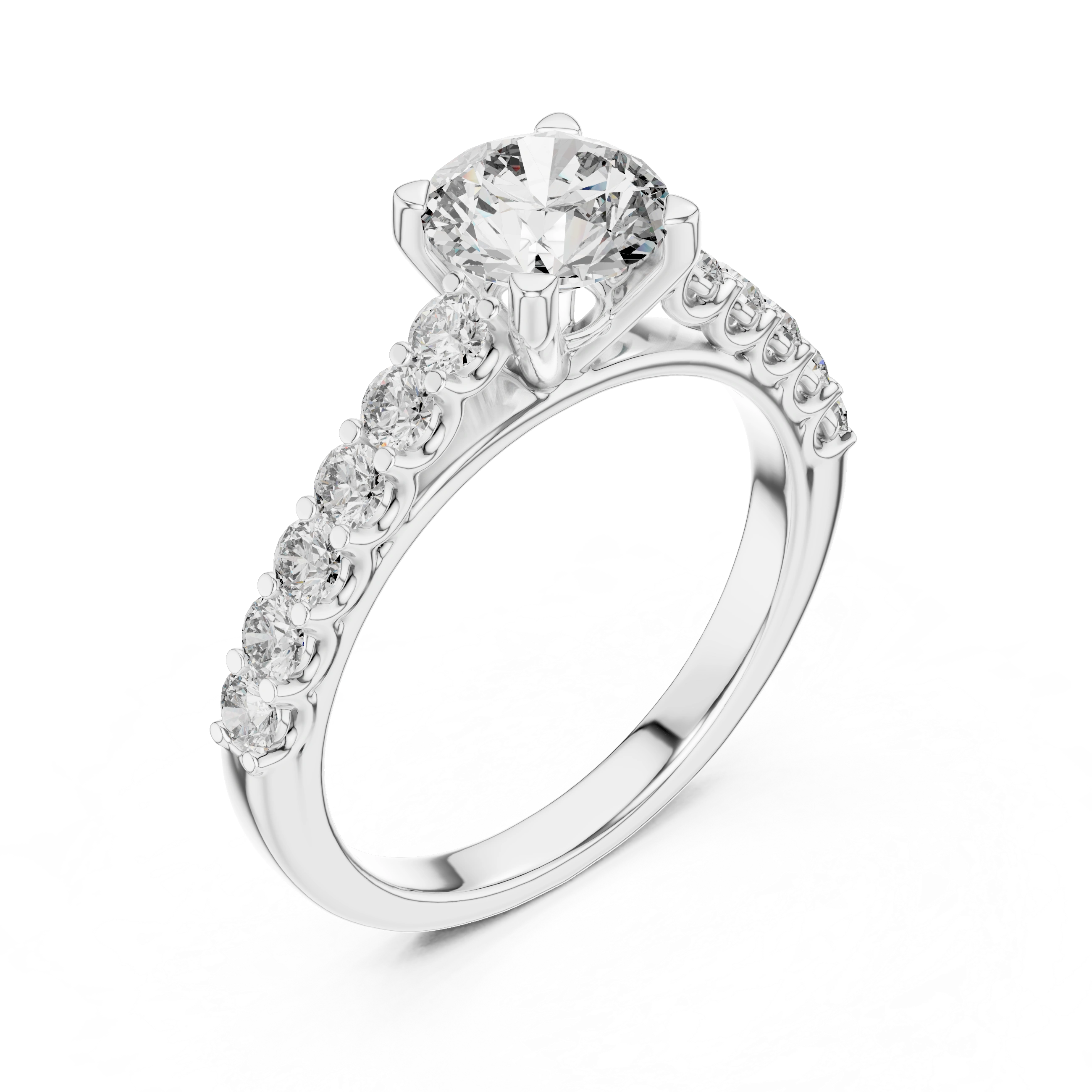 Gold 1Ct Round Side Stone Lab Grown Diamond Plina Ring