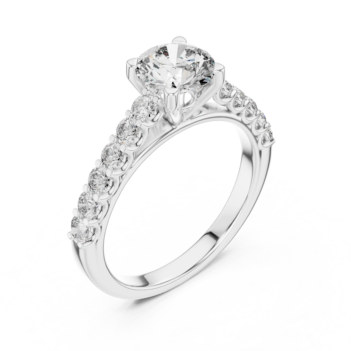Gold 1Ct Round Side Stone Lab Grown Diamond Plina Ring