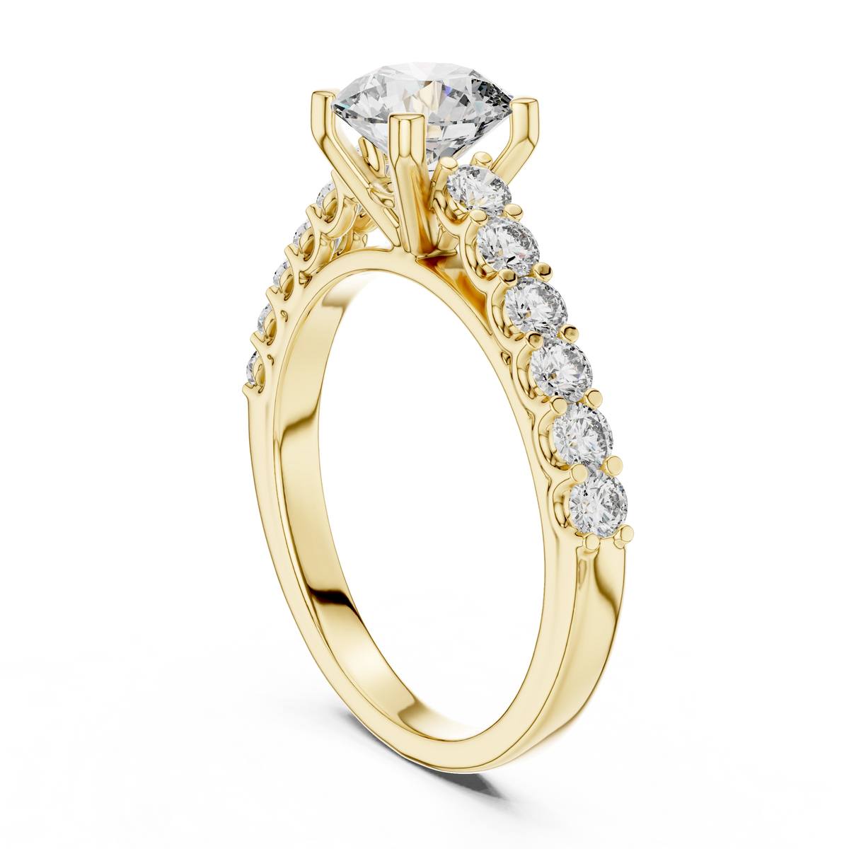 Gold 1Ct Round Side Stone Lab Grown Diamond Plina Ring