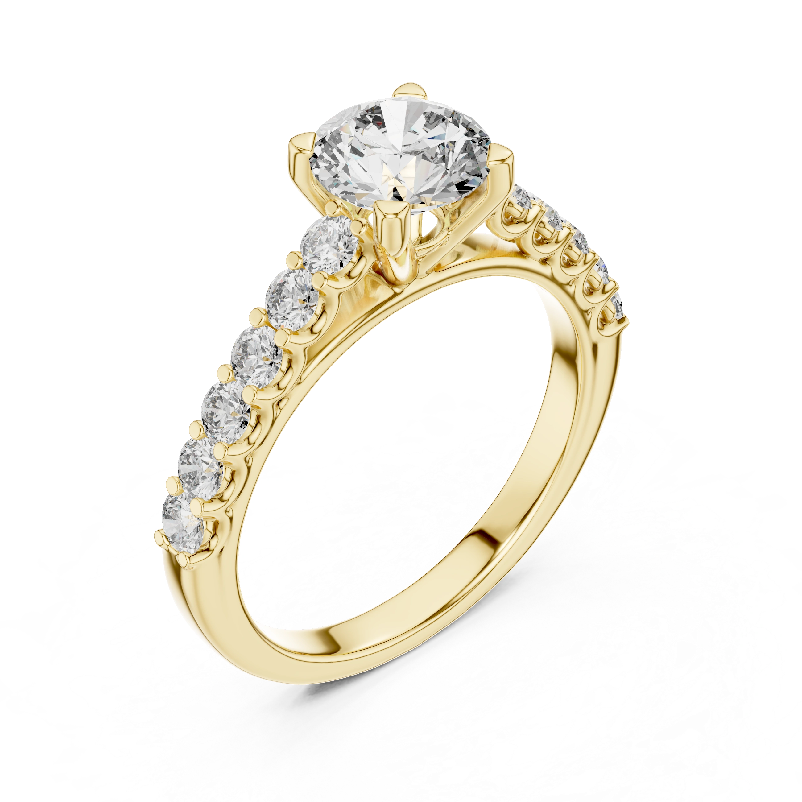 Gold 1Ct Round Side Stone Lab Grown Diamond Plina Ring