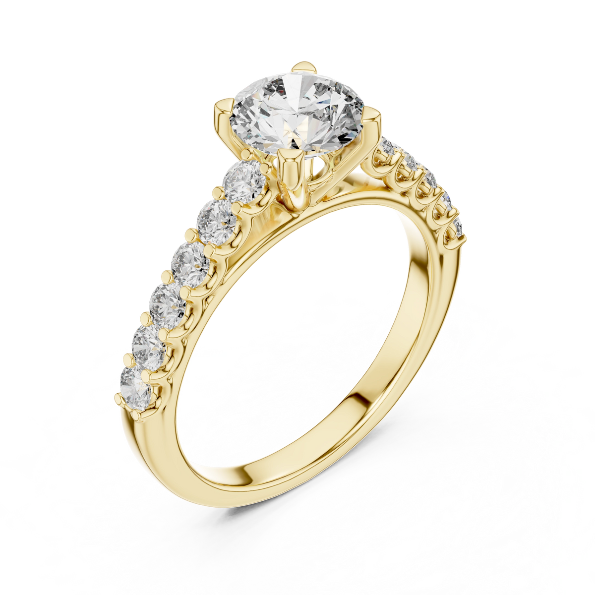 Gold 1Ct Round Side Stone Lab Grown Diamond Plina Ring