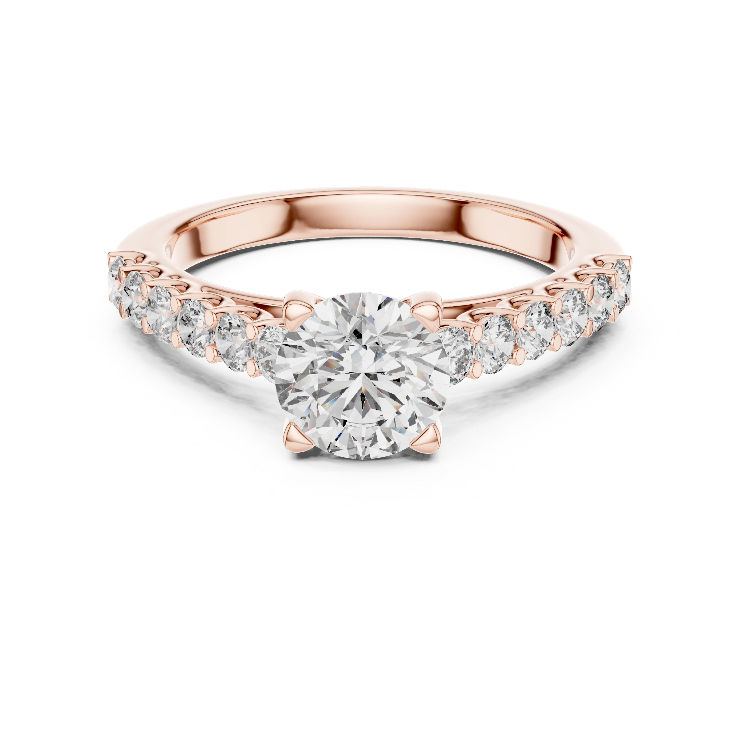 Gold 1Ct Round Side Stone Lab Grown Diamond Plina Ring