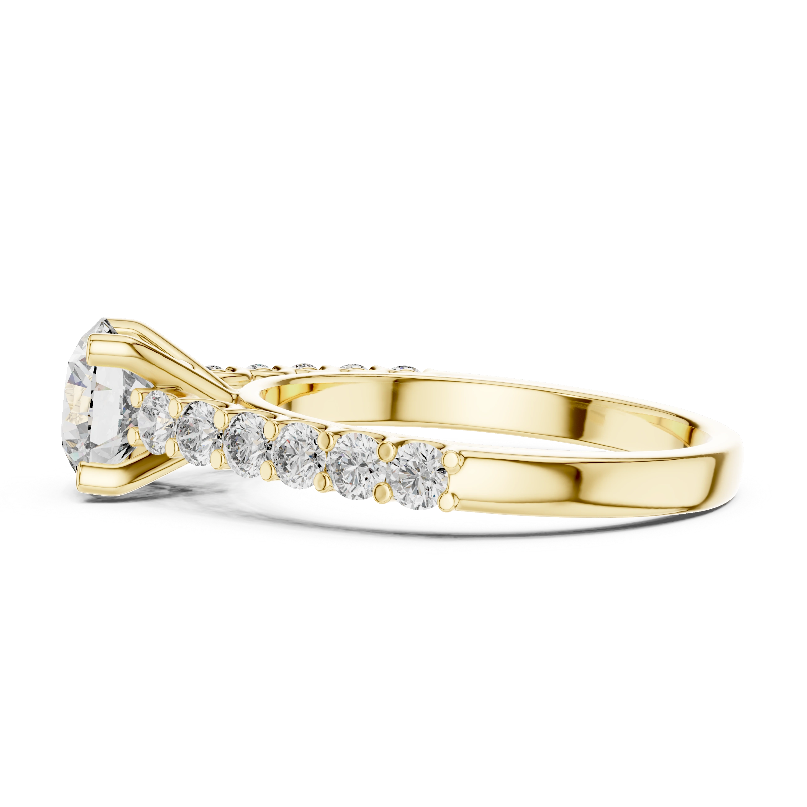 Gold 1Ct Round Side Stone Lab Grown Diamond Plina Ring
