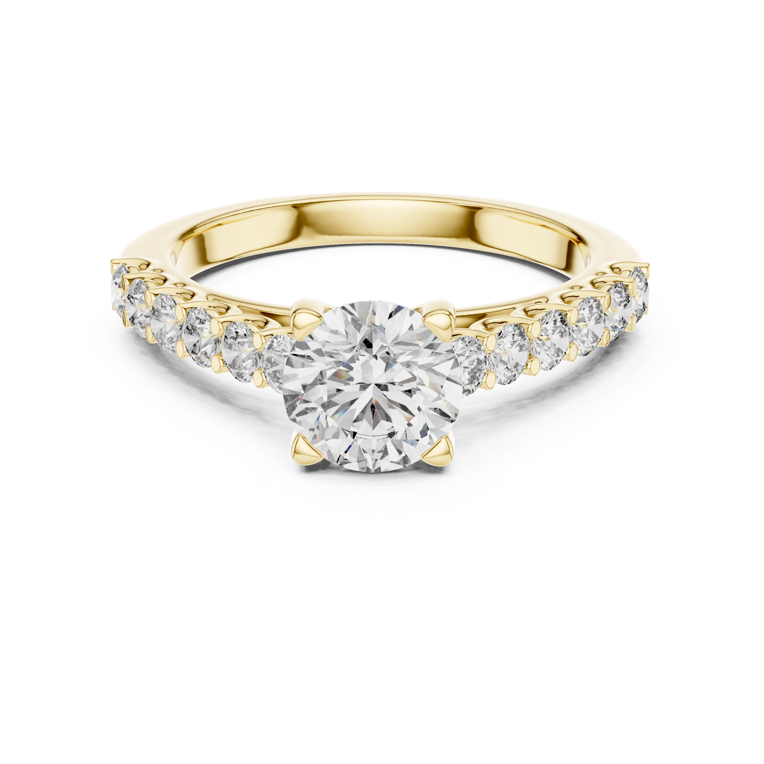 Gold 1Ct Round Side Stone Lab Grown Diamond Plina Ring