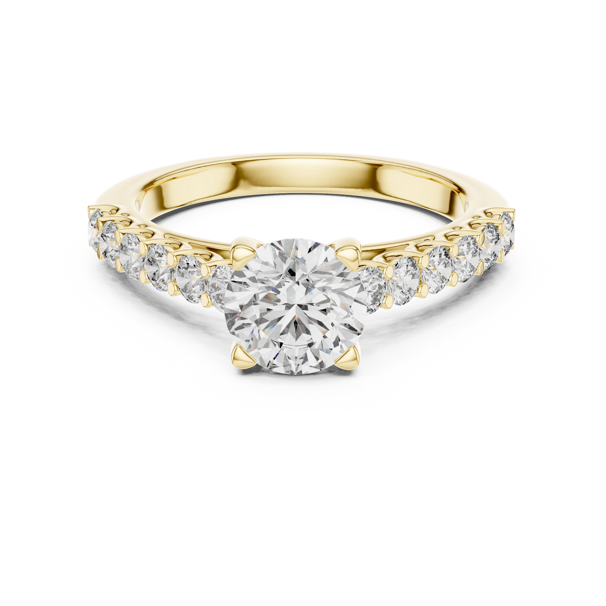 Gold 1Ct Round Side Stone Lab Grown Diamond Plina Ring