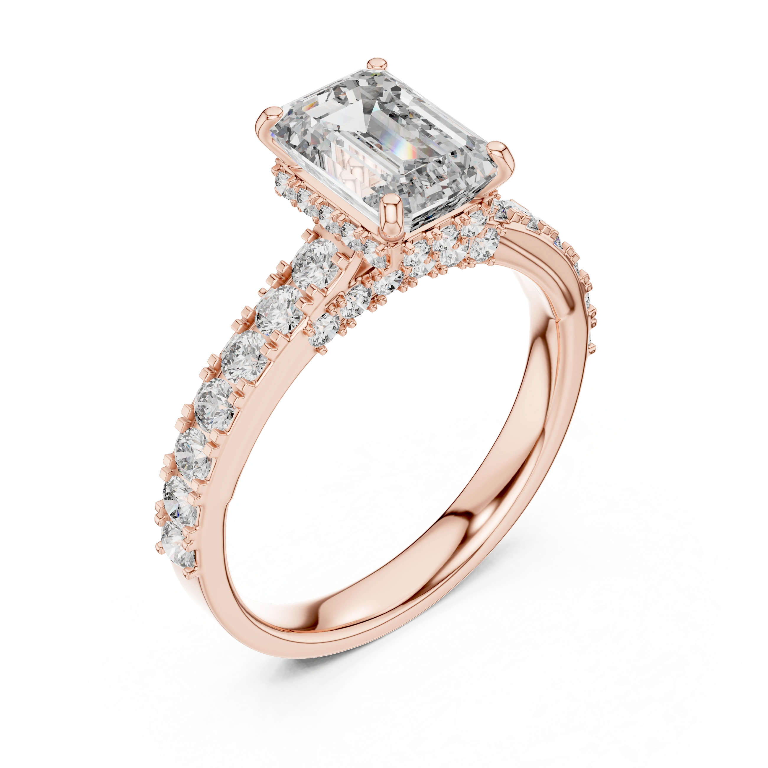 Gold 1Ct Emerald Hidden Halo Pave Lab Grown Diamond Domi Ring