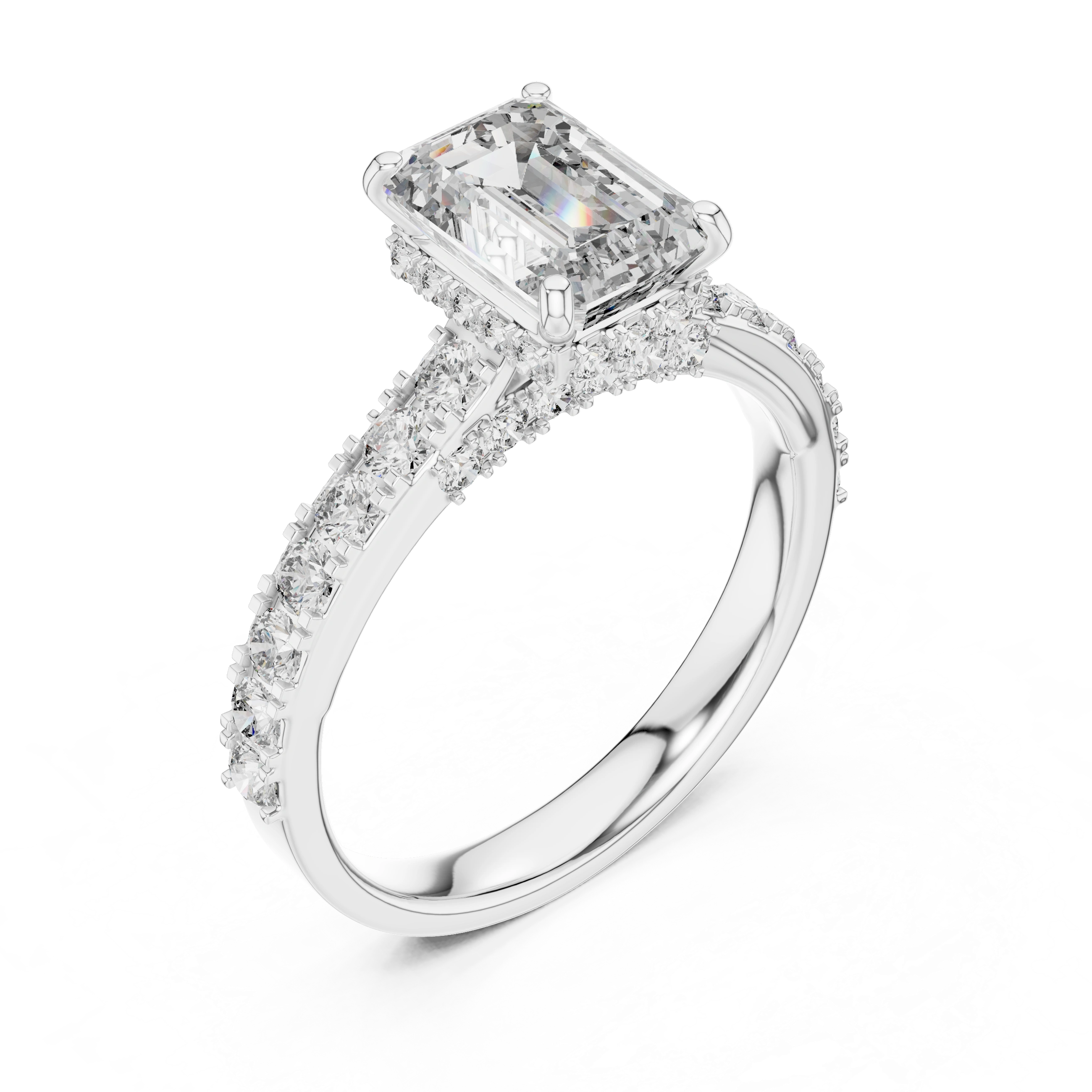Gold 1Ct Emerald Hidden Halo Pave Lab Grown Diamond Domi Ring