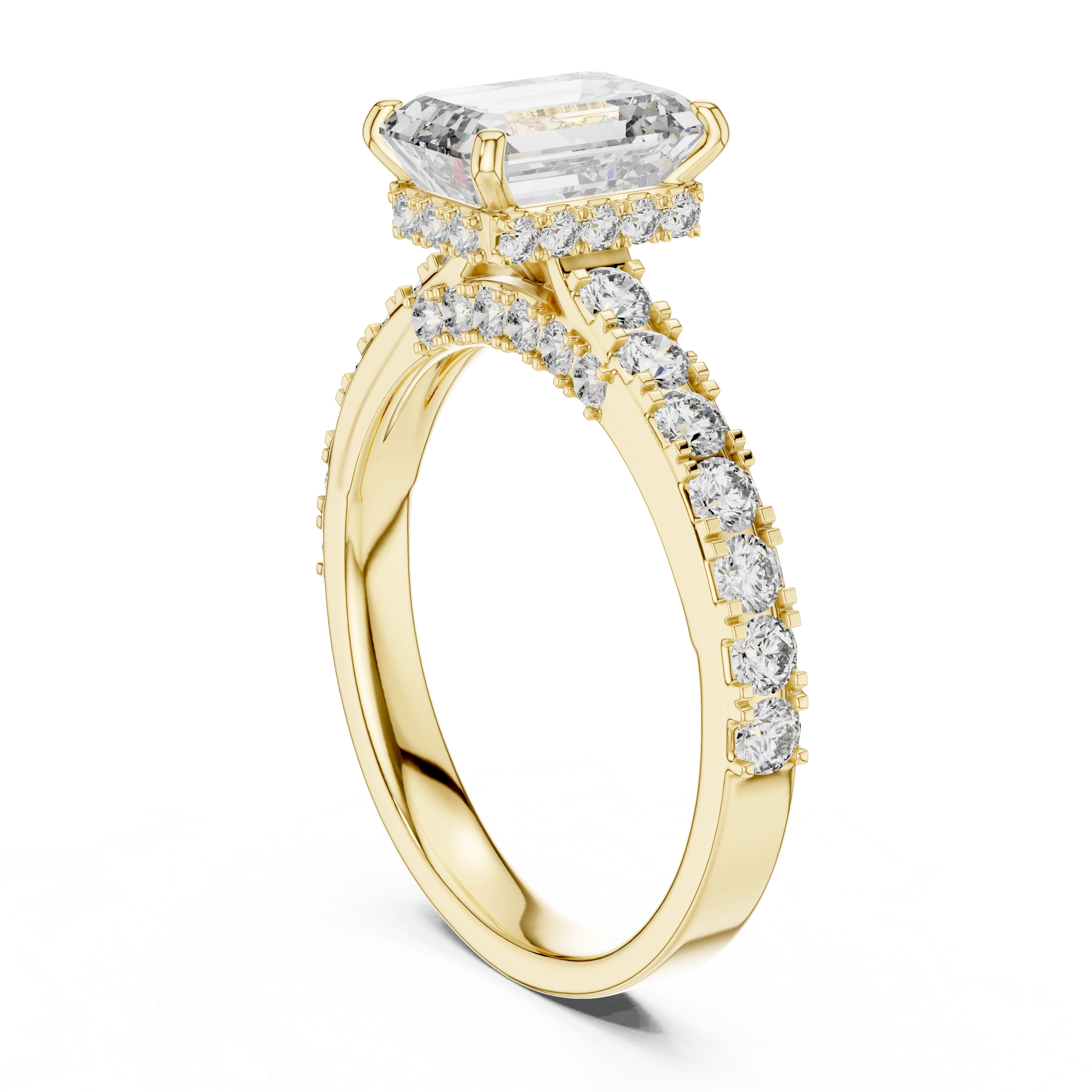 Gold 1Ct Emerald Hidden Halo Pave Lab Grown Diamond Domi Ring