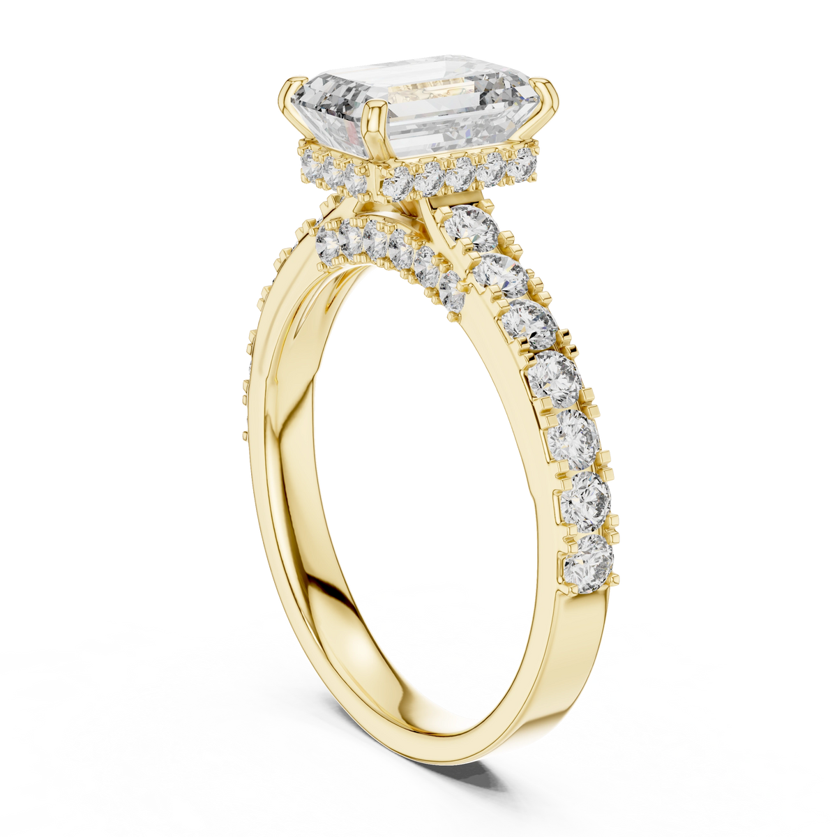 Gold 1Ct Emerald Hidden Halo Pave Lab Grown Diamond Domi Ring