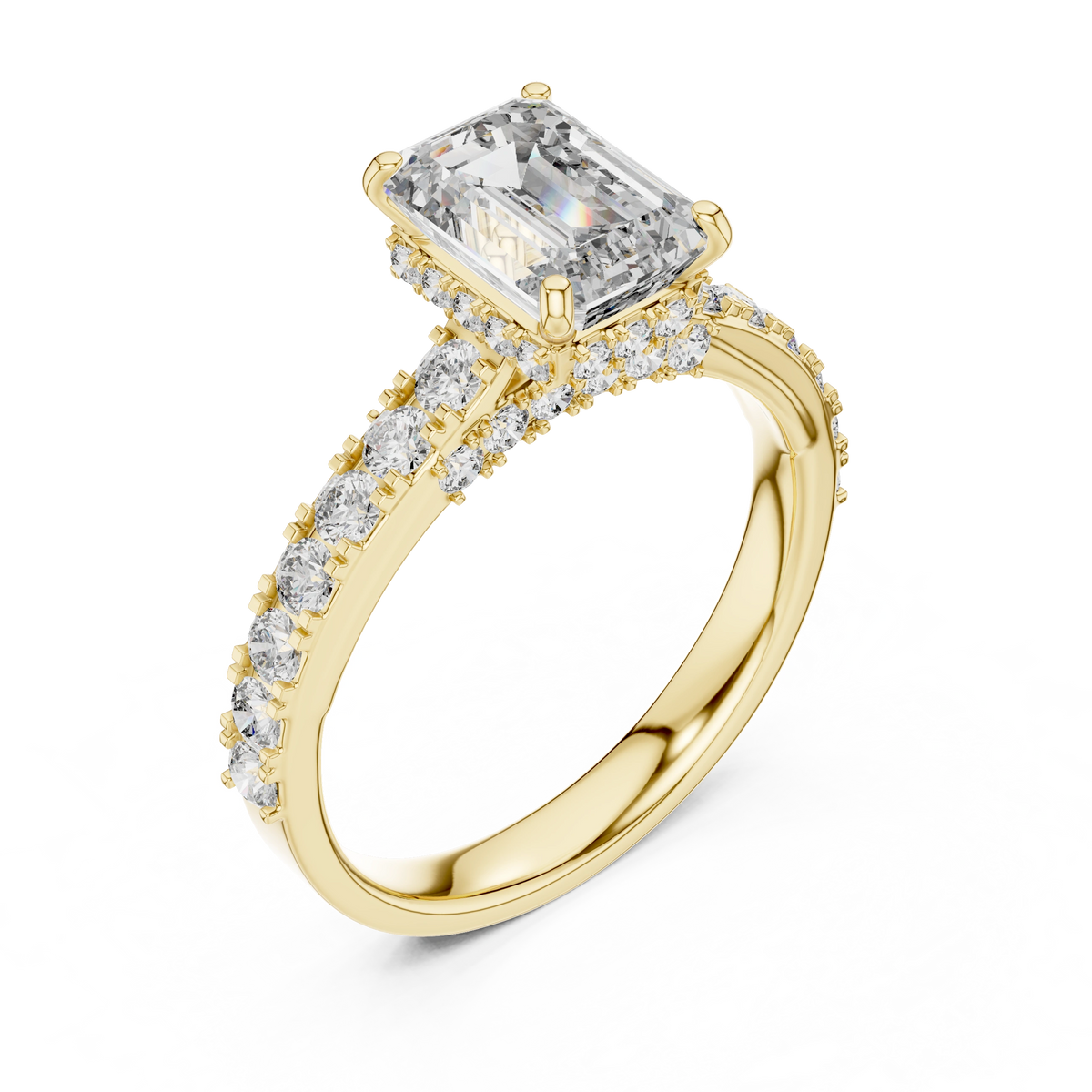 Gold 1Ct Emerald Hidden Halo Pave Lab Grown Diamond Domi Ring