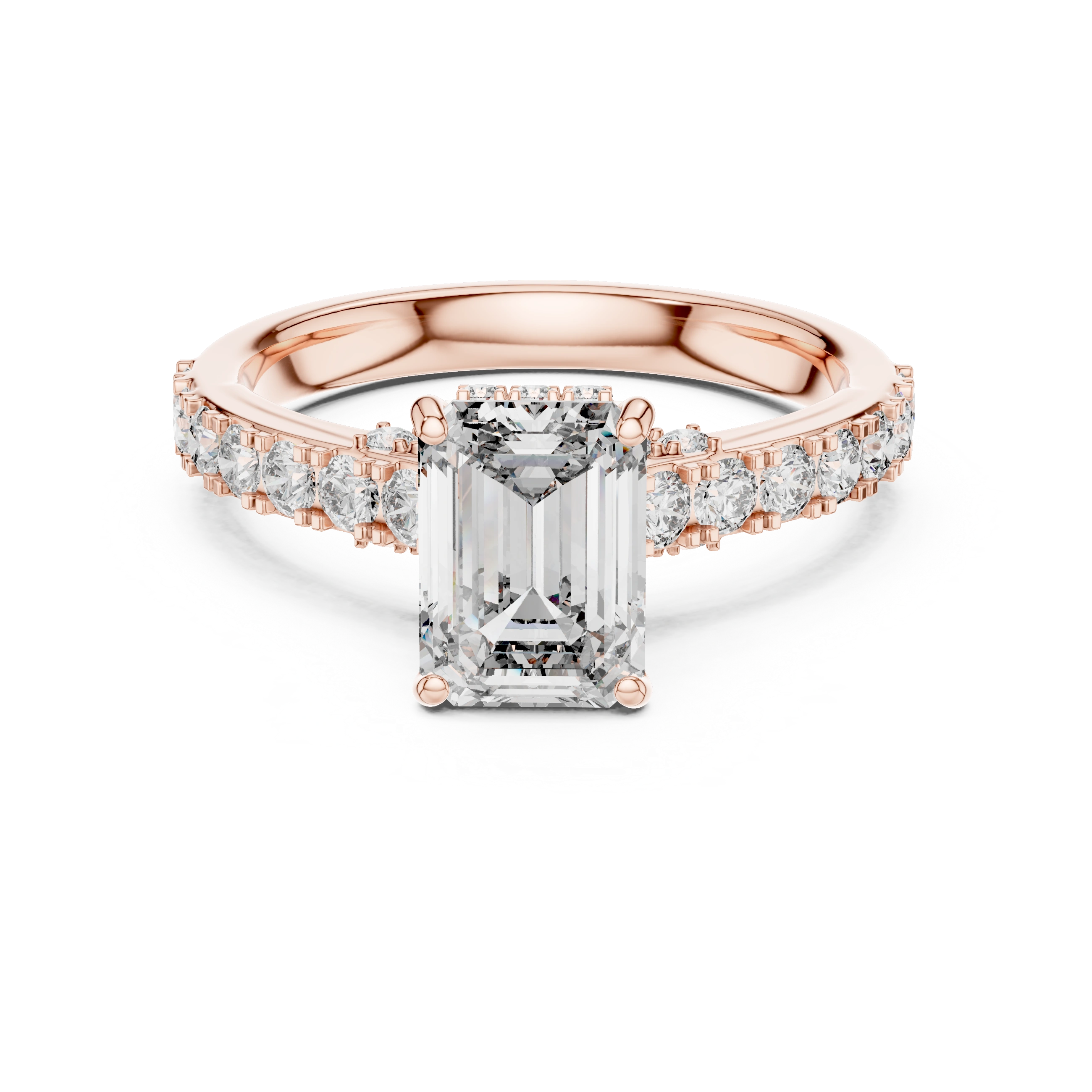 Gold 1Ct Emerald Hidden Halo Pave Lab Grown Diamond Domi Ring