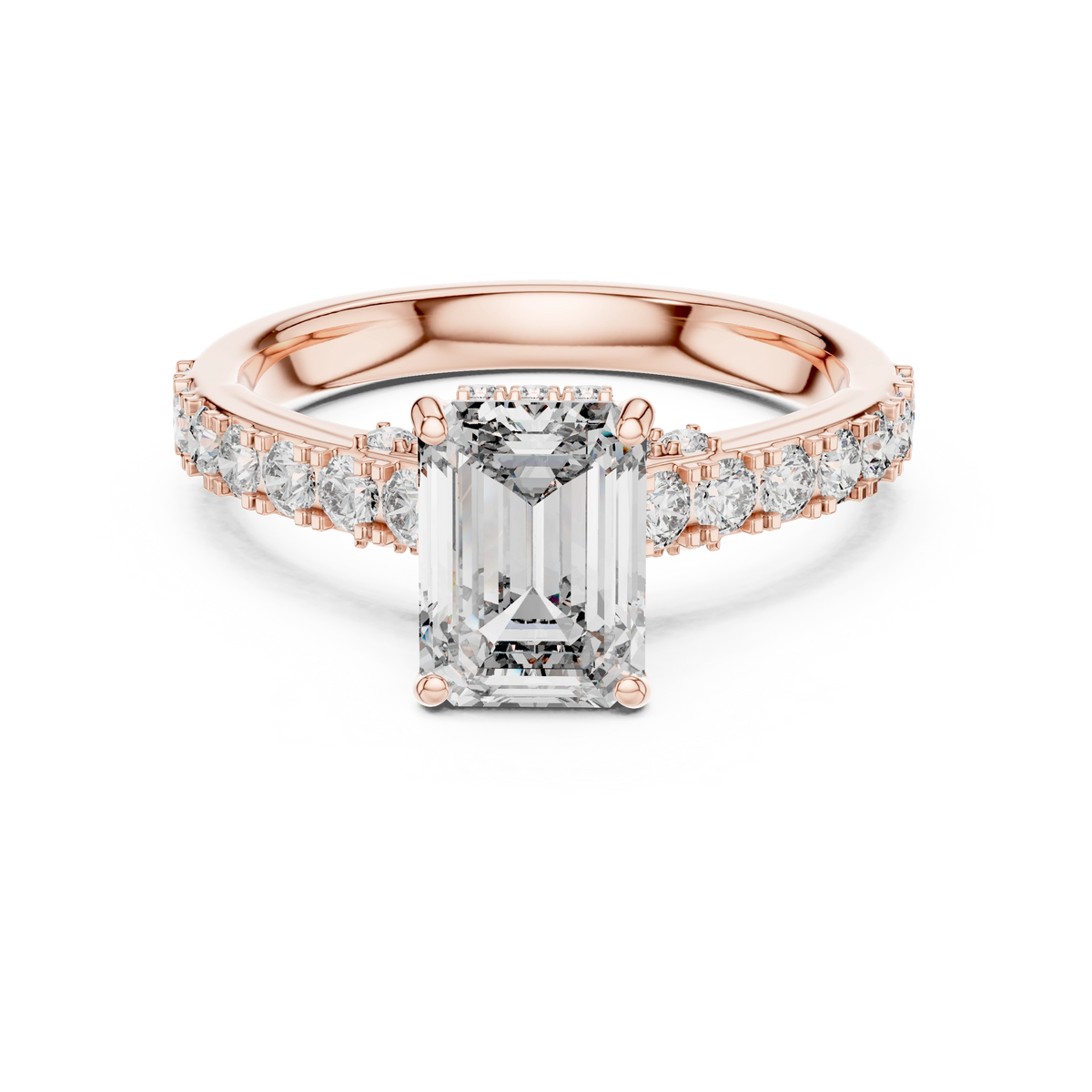 Gold 1Ct Emerald Hidden Halo Pave Lab Grown Diamond Domi Ring