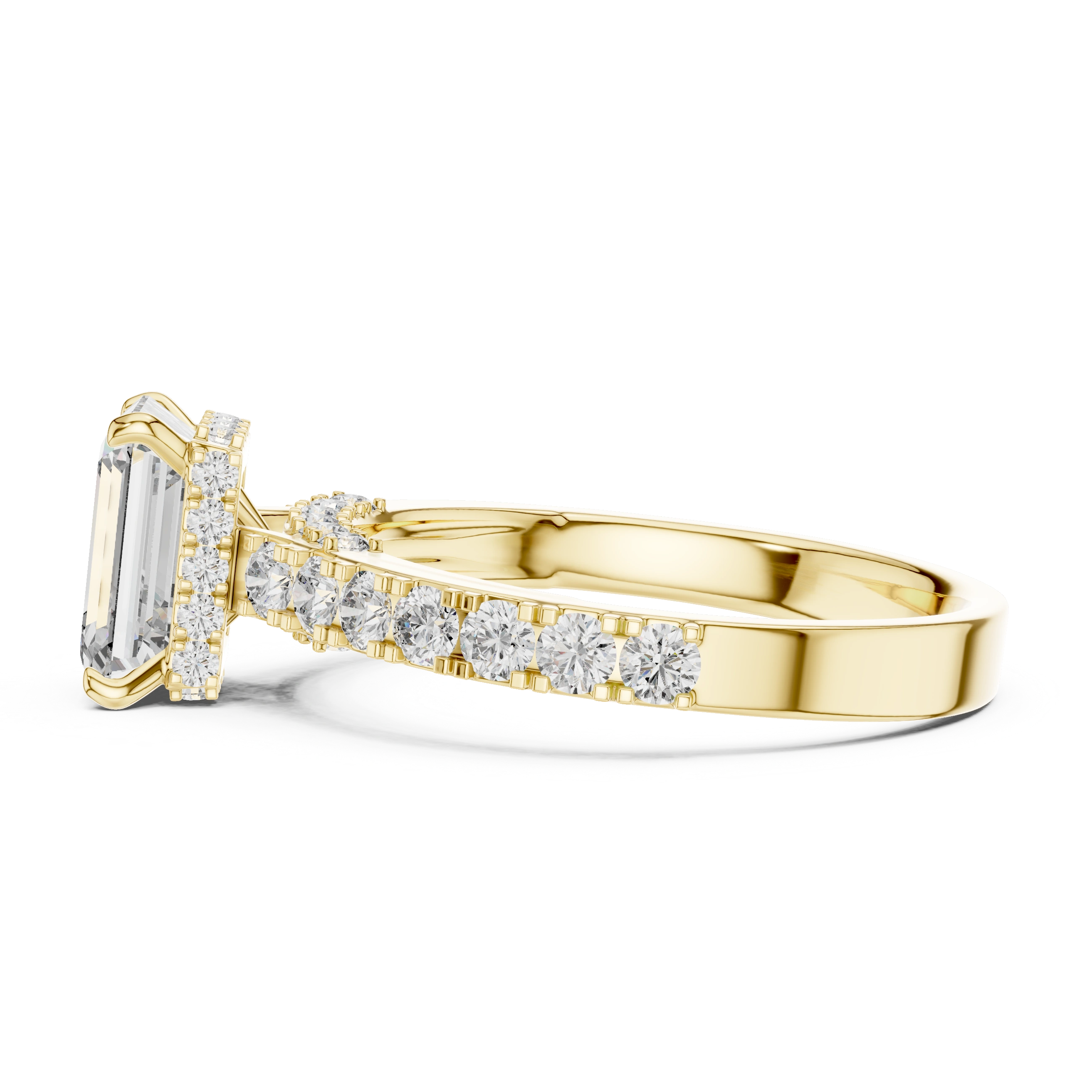 Gold 1Ct Emerald Hidden Halo Pave Lab Grown Diamond Domi Ring