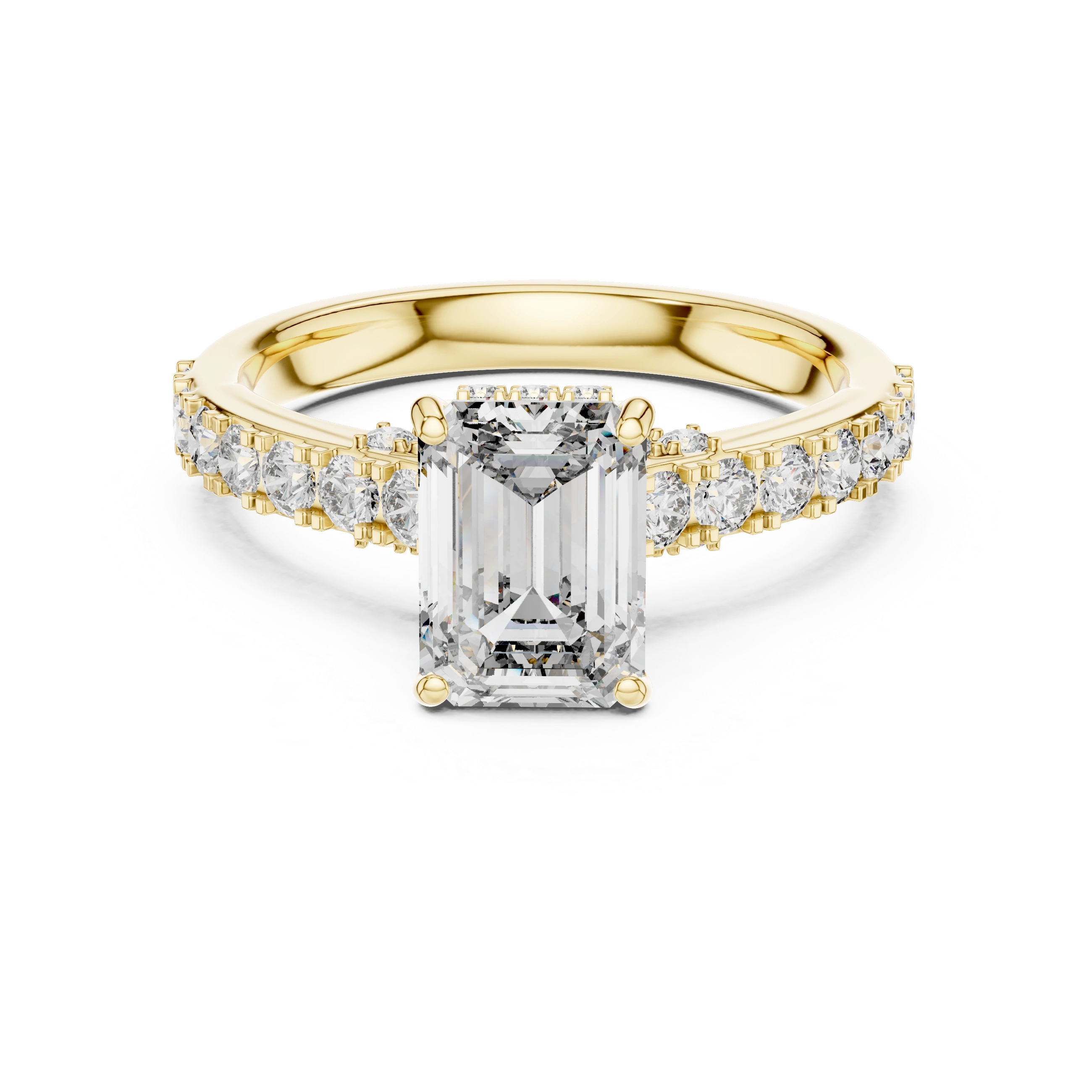 Gold 1Ct Emerald Hidden Halo Pave Lab Grown Diamond Domi Ring