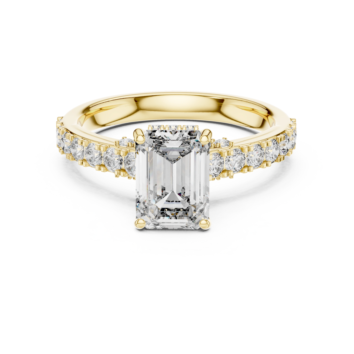 Gold 1Ct Emerald Hidden Halo Pave Lab Grown Diamond Domi Ring