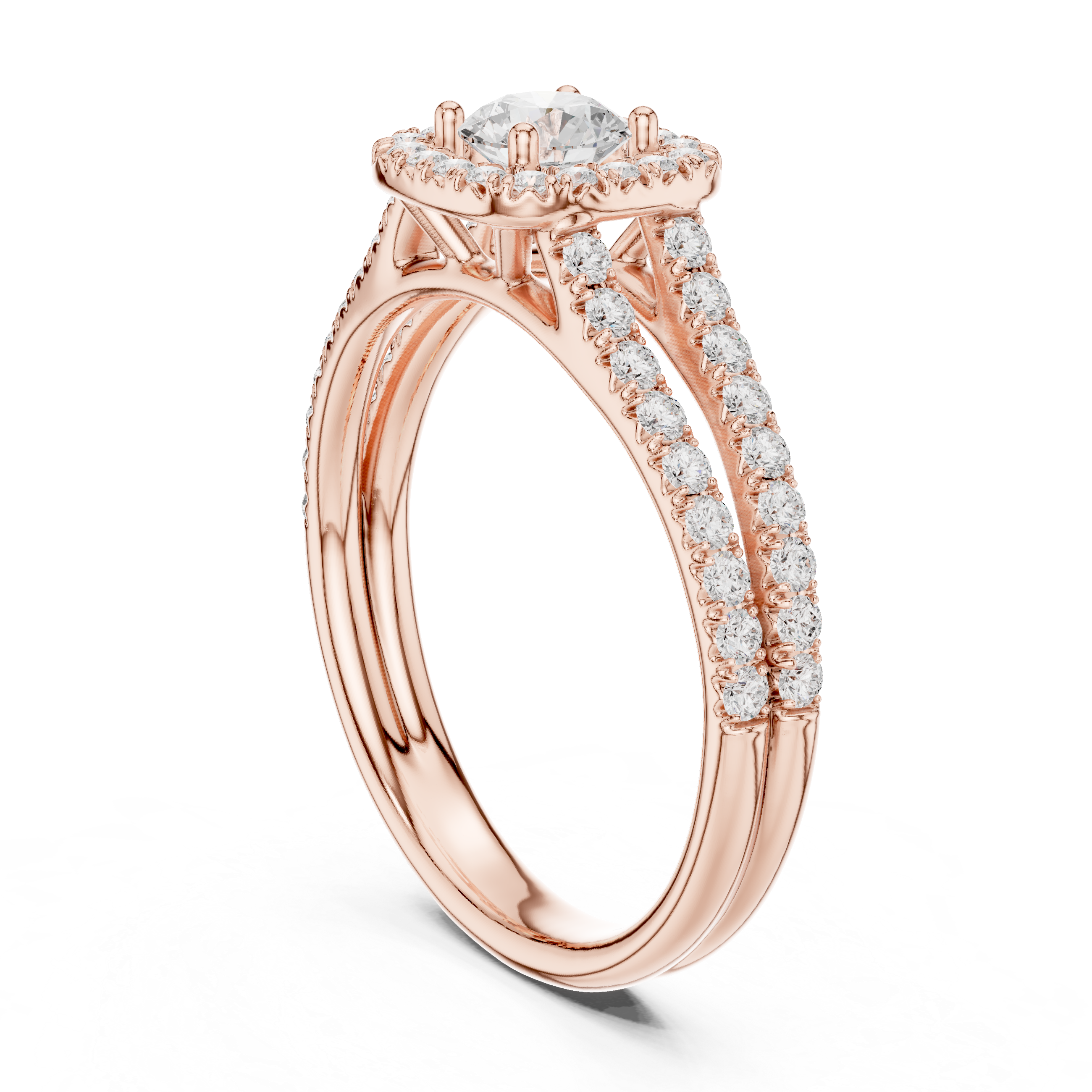 Gold 1Ct Halo Split Shank Round Lab Grown Diamond Xavyn Ring
