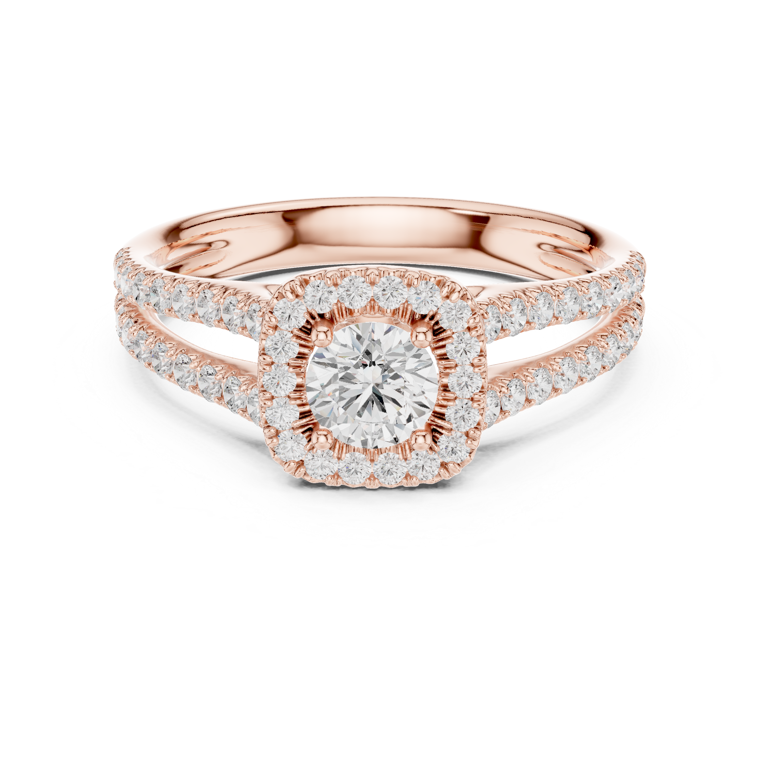 Gold 1Ct Halo Split Shank Round Lab Grown Diamond Xavyn Ring
