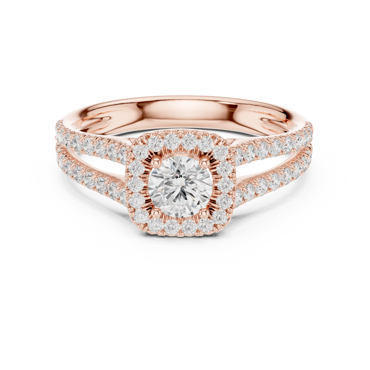 Gold 1Ct Halo Split Shank Round Lab Grown Diamond Xavyn Ring