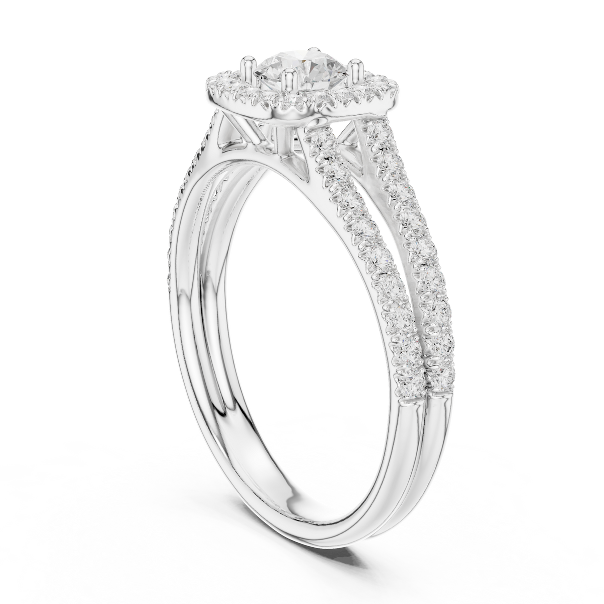 Gold 1Ct Halo Split Shank Round Lab Grown Diamond Xavyn Ring