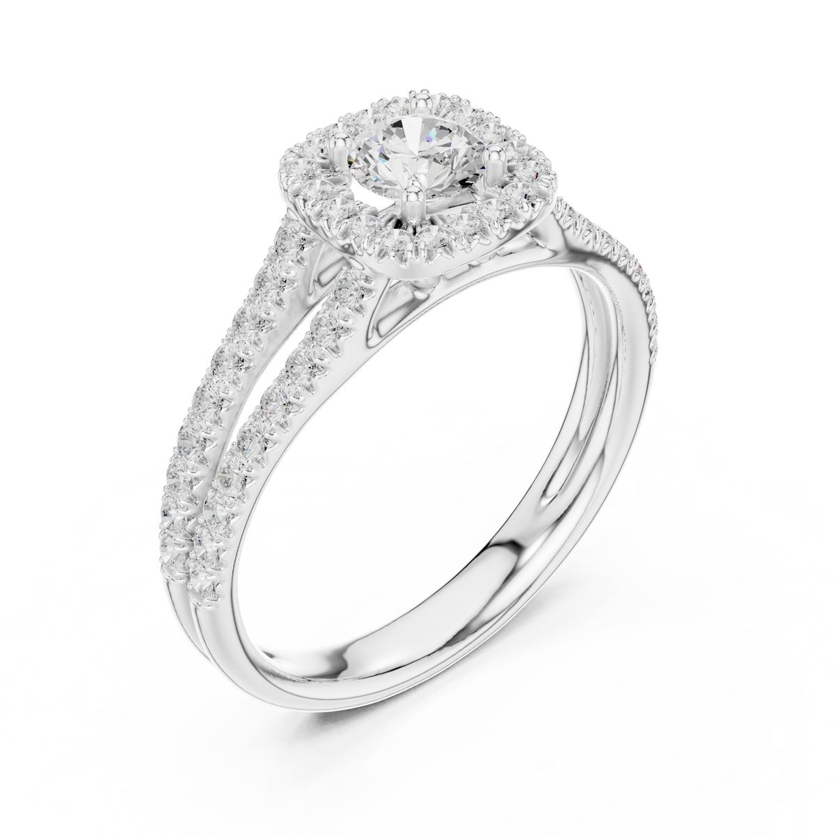 Gold 1Ct Halo Split Shank Round Lab Grown Diamond Xavyn Ring