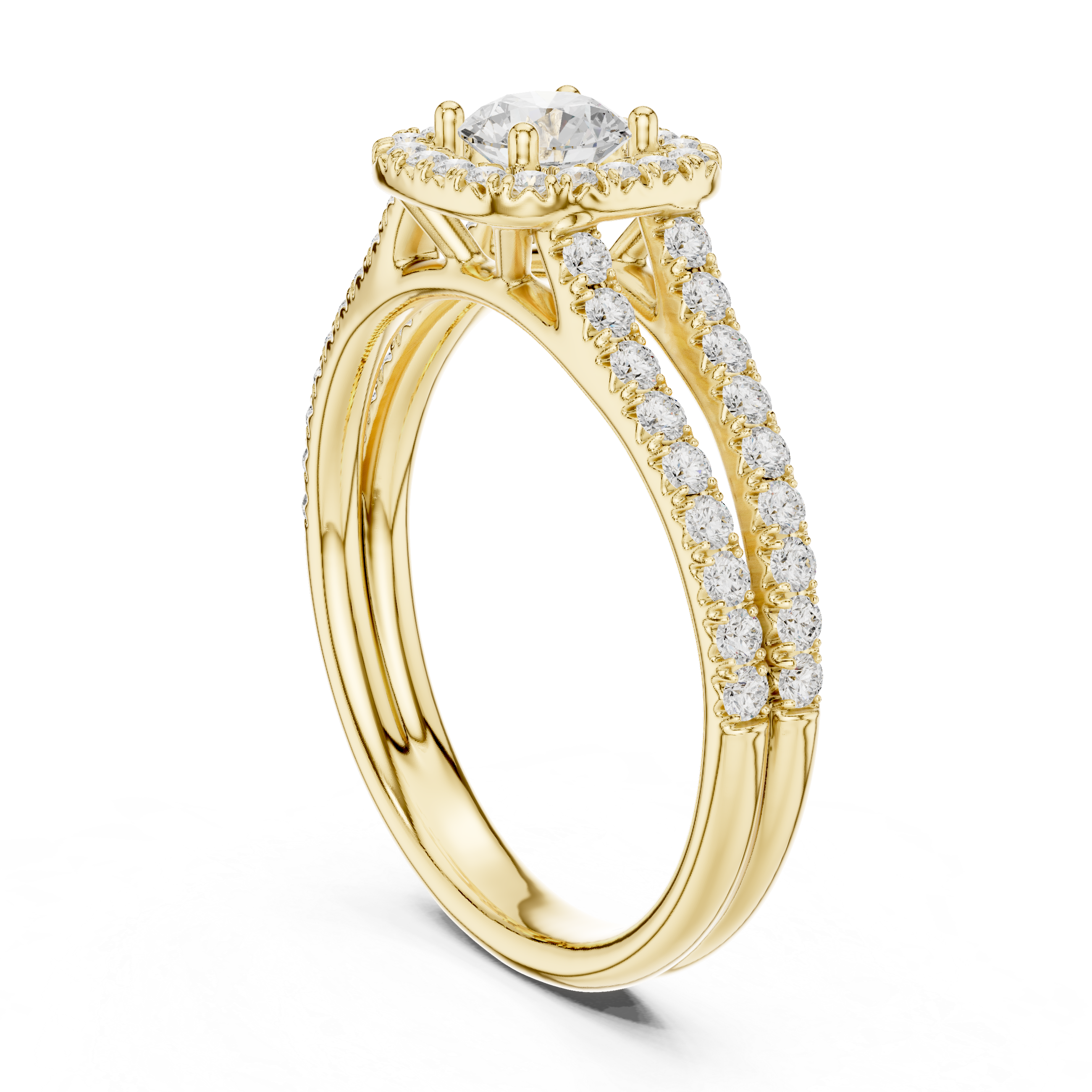 Gold 1Ct Halo Split Shank Round Lab Grown Diamond Xavyn Ring