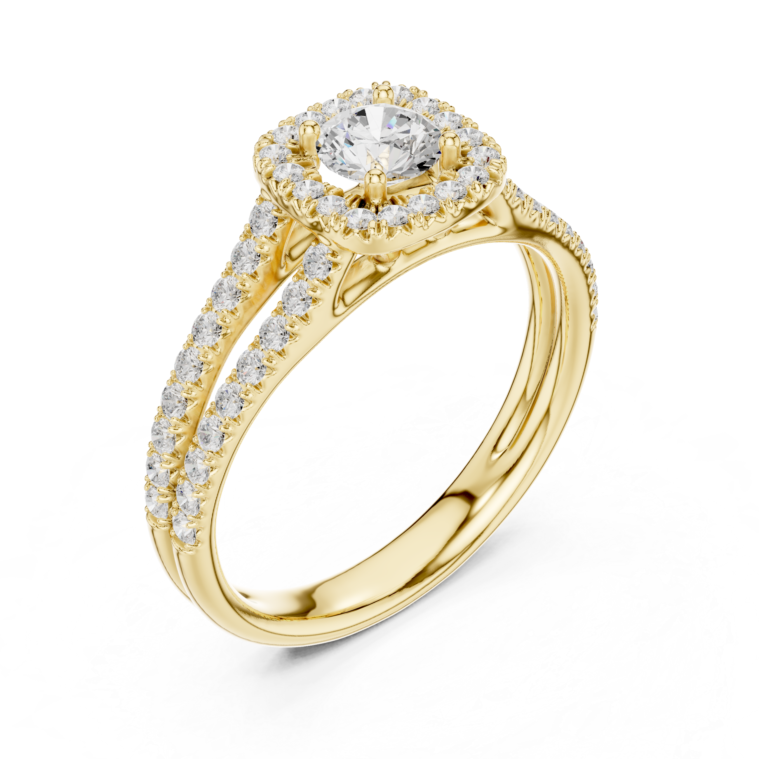 Gold 1Ct Halo Split Shank Round Lab Grown Diamond Xavyn Ring