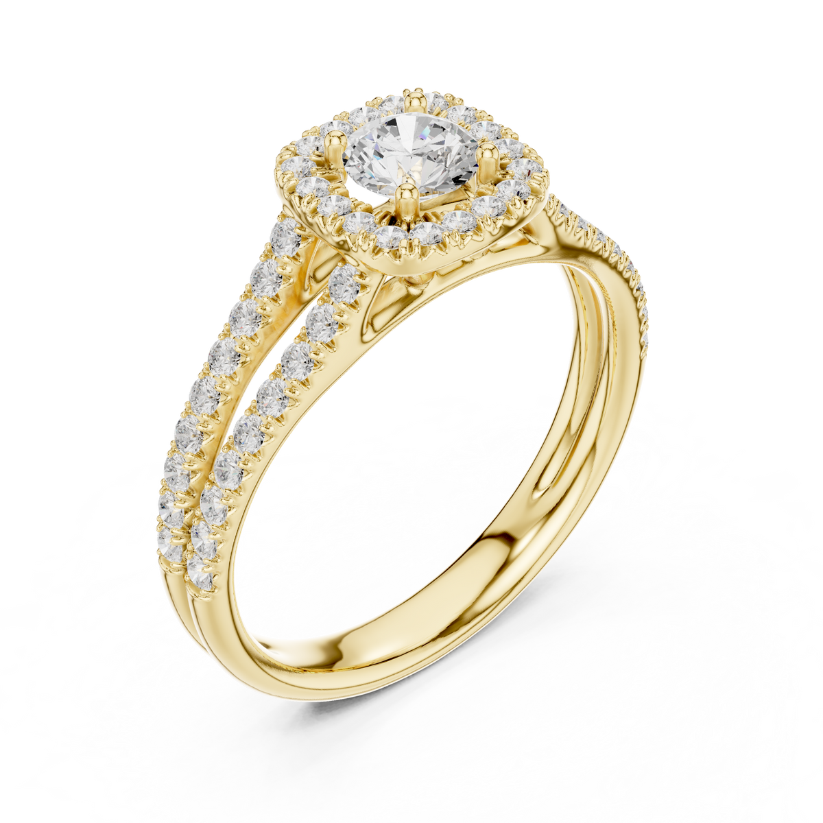 Gold 1Ct Halo Split Shank Round Lab Grown Diamond Xavyn Ring