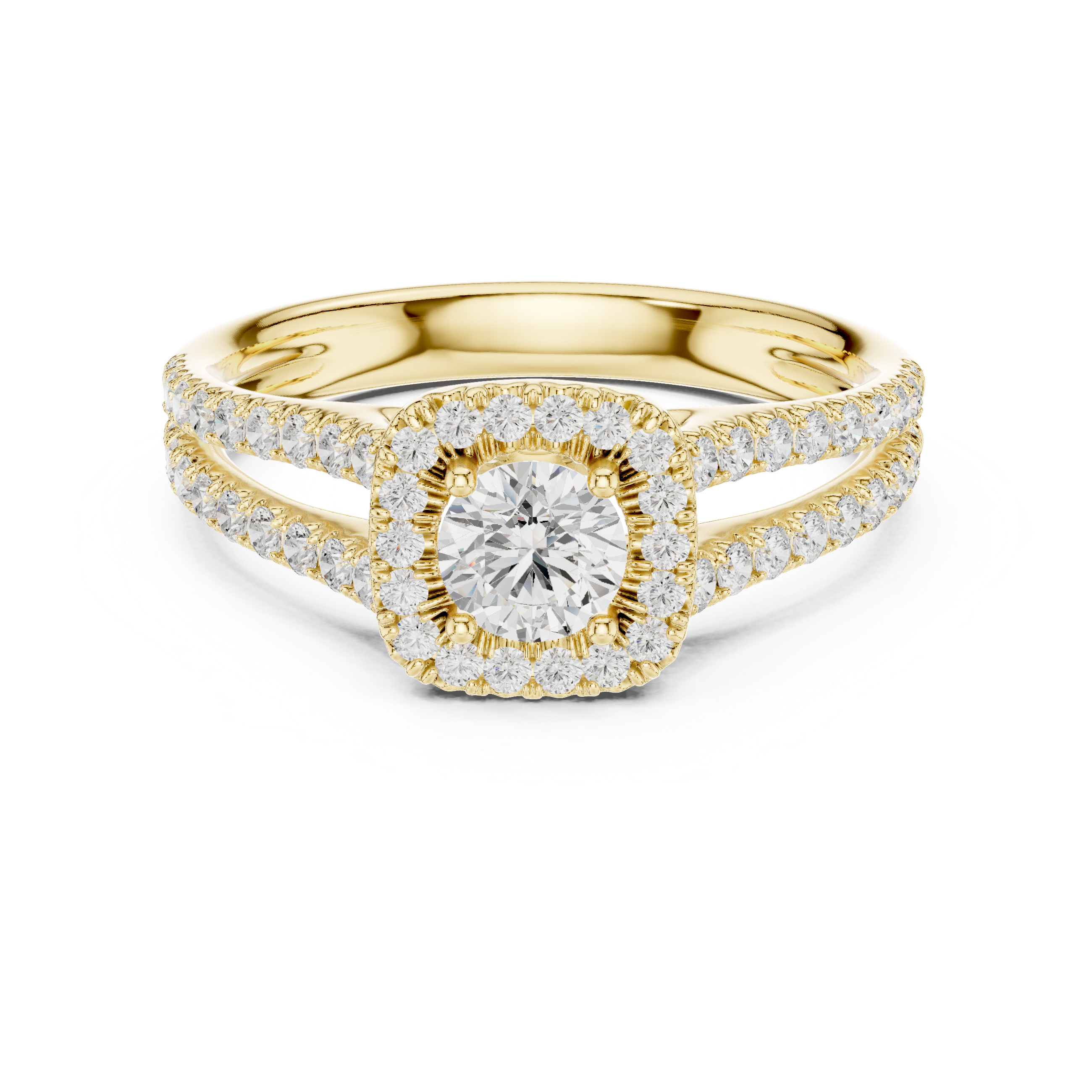 Gold 1Ct Halo Split Shank Round Lab Grown Diamond Xavyn Ring
