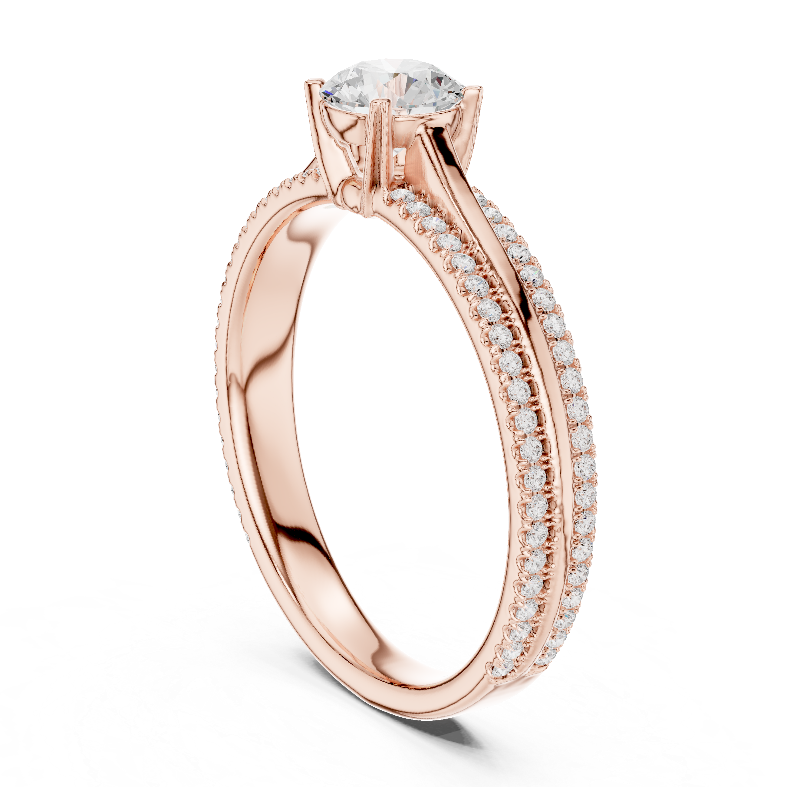 Gold 1Ct 4Prong Solitaire Round Pave Split Shank Lab Grown Diamond Kleon Ring