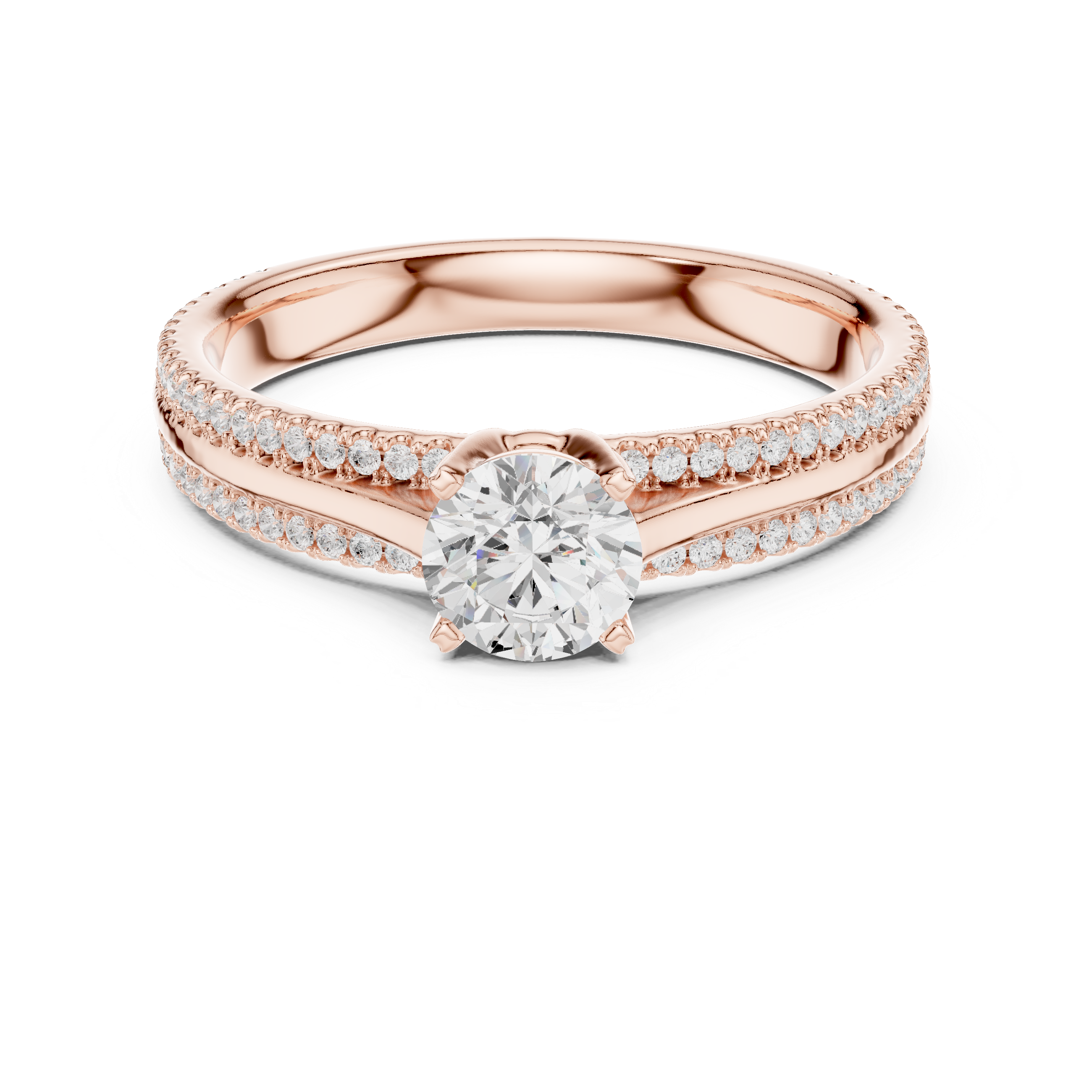 Gold 1Ct 4Prong Solitaire Round Pave Split Shank Lab Grown Diamond Kleon Ring