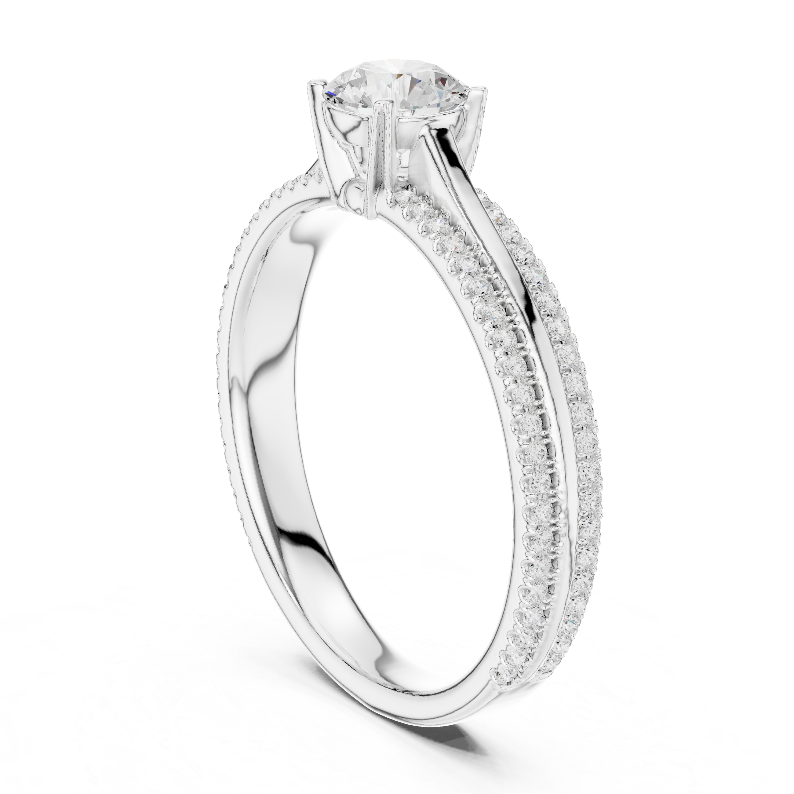 Gold 1Ct 4Prong Solitaire Round Pave Split Shank Lab Grown Diamond Kleon Ring