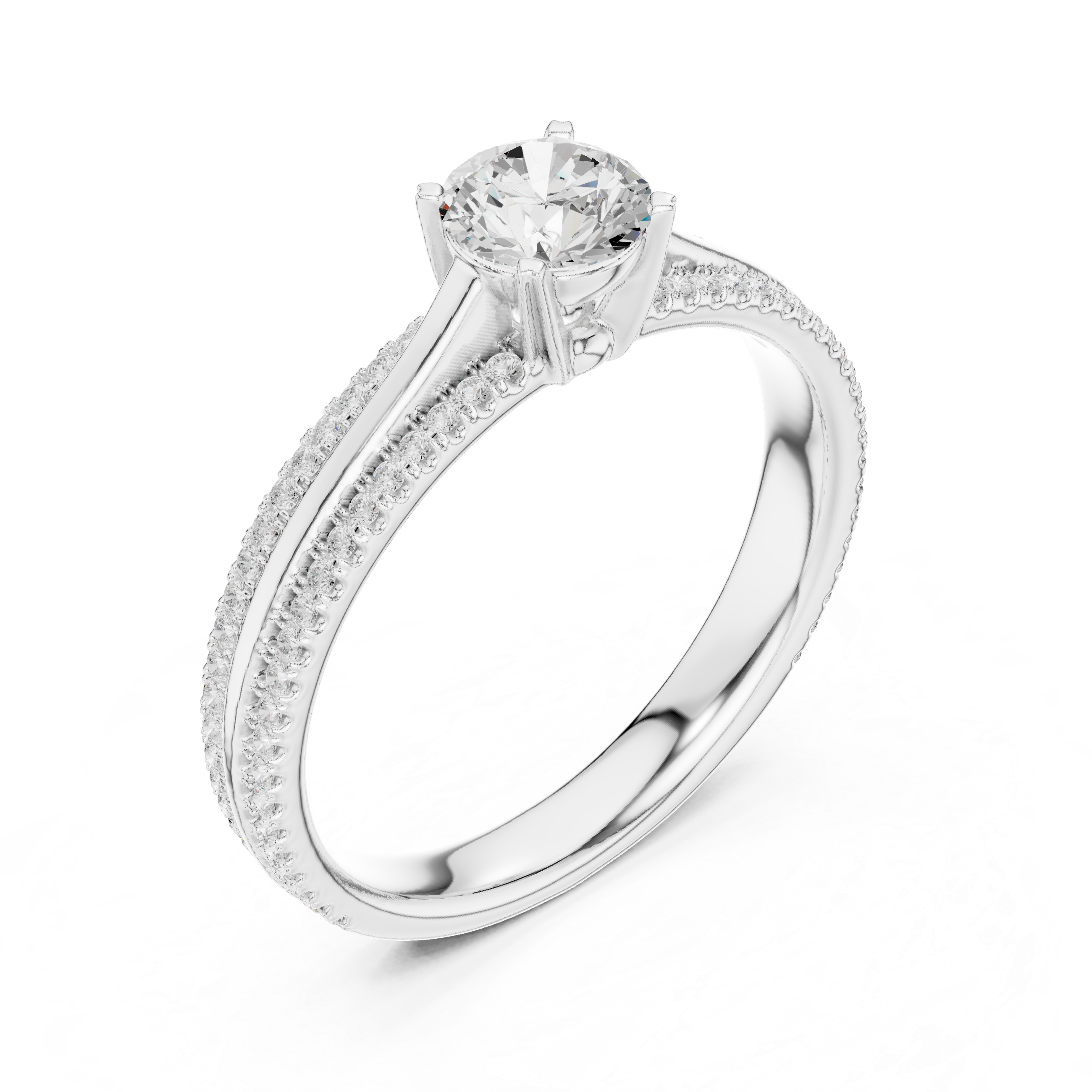 Gold 1Ct 4Prong Solitaire Round Pave Split Shank Lab Grown Diamond Kleon Ring