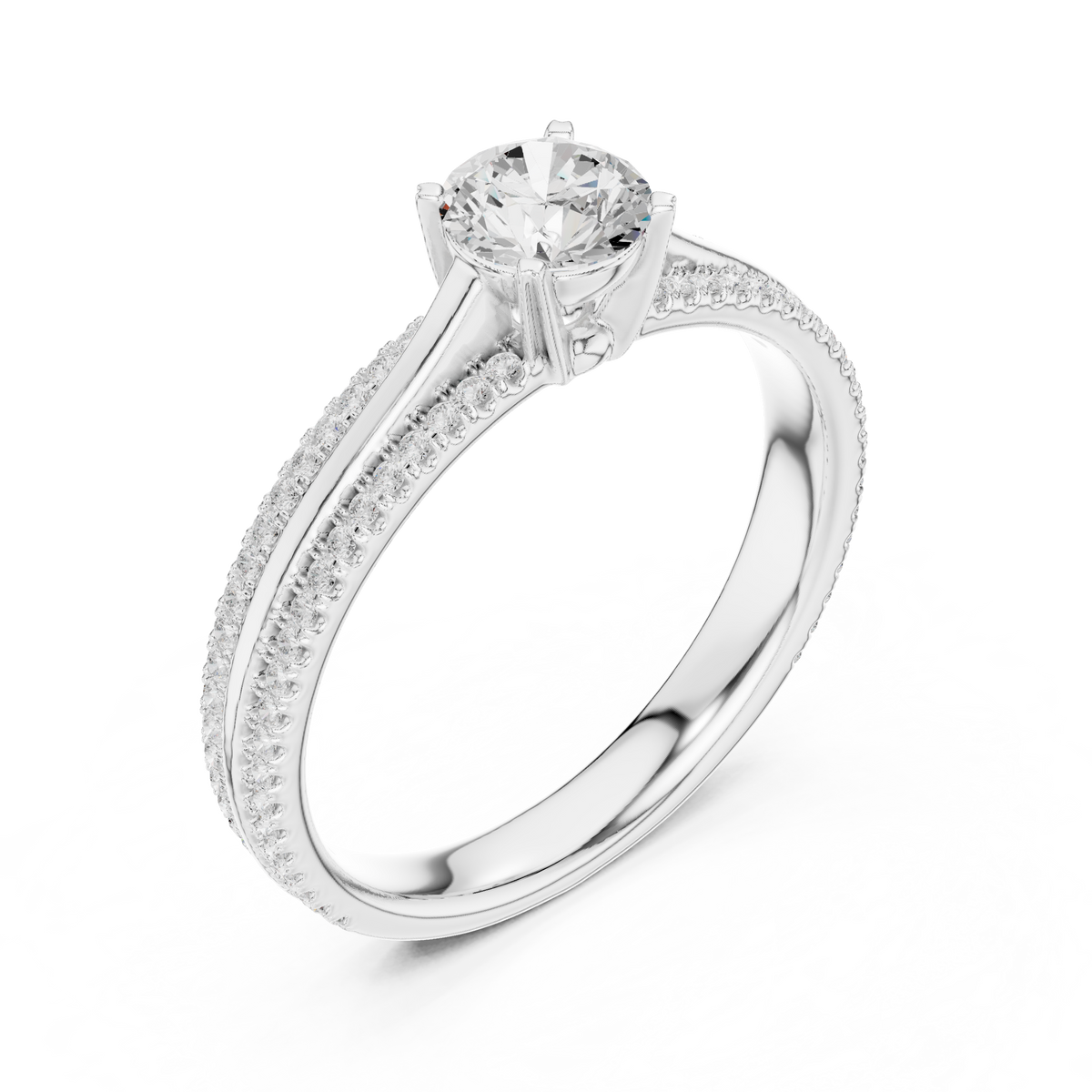 Gold 1Ct 4Prong Solitaire Round Pave Split Shank Lab Grown Diamond Kleon Ring