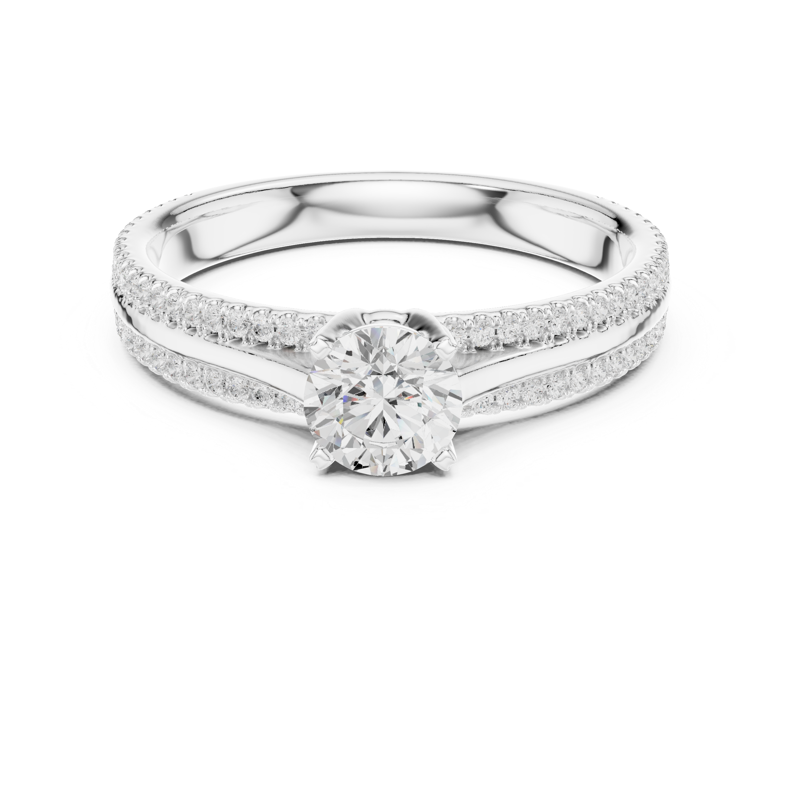 Gold 1Ct 4Prong Solitaire Round Pave Split Shank Lab Grown Diamond Kleon Ring