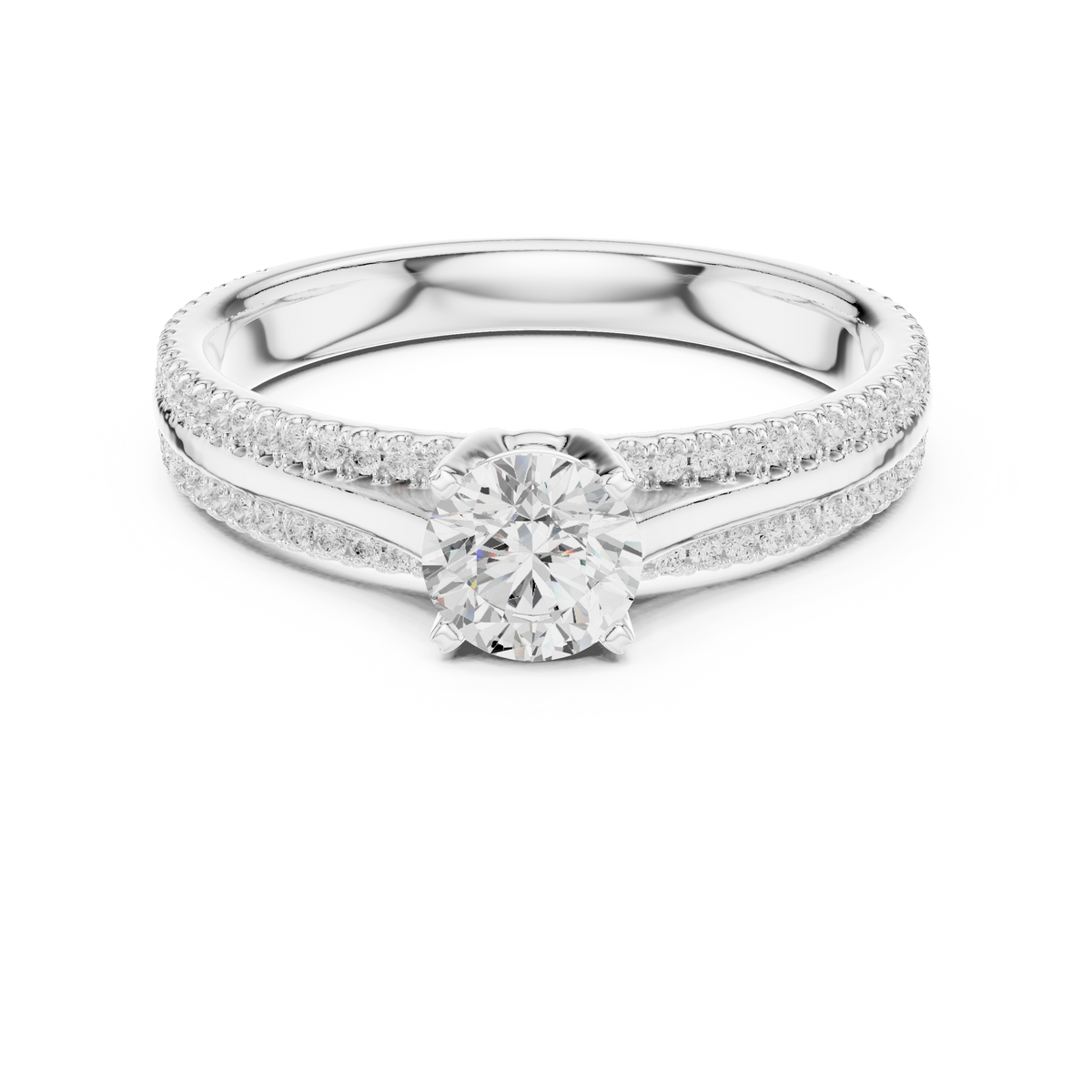 Gold 1Ct 4Prong Solitaire Round Pave Split Shank Lab Grown Diamond Kleon Ring