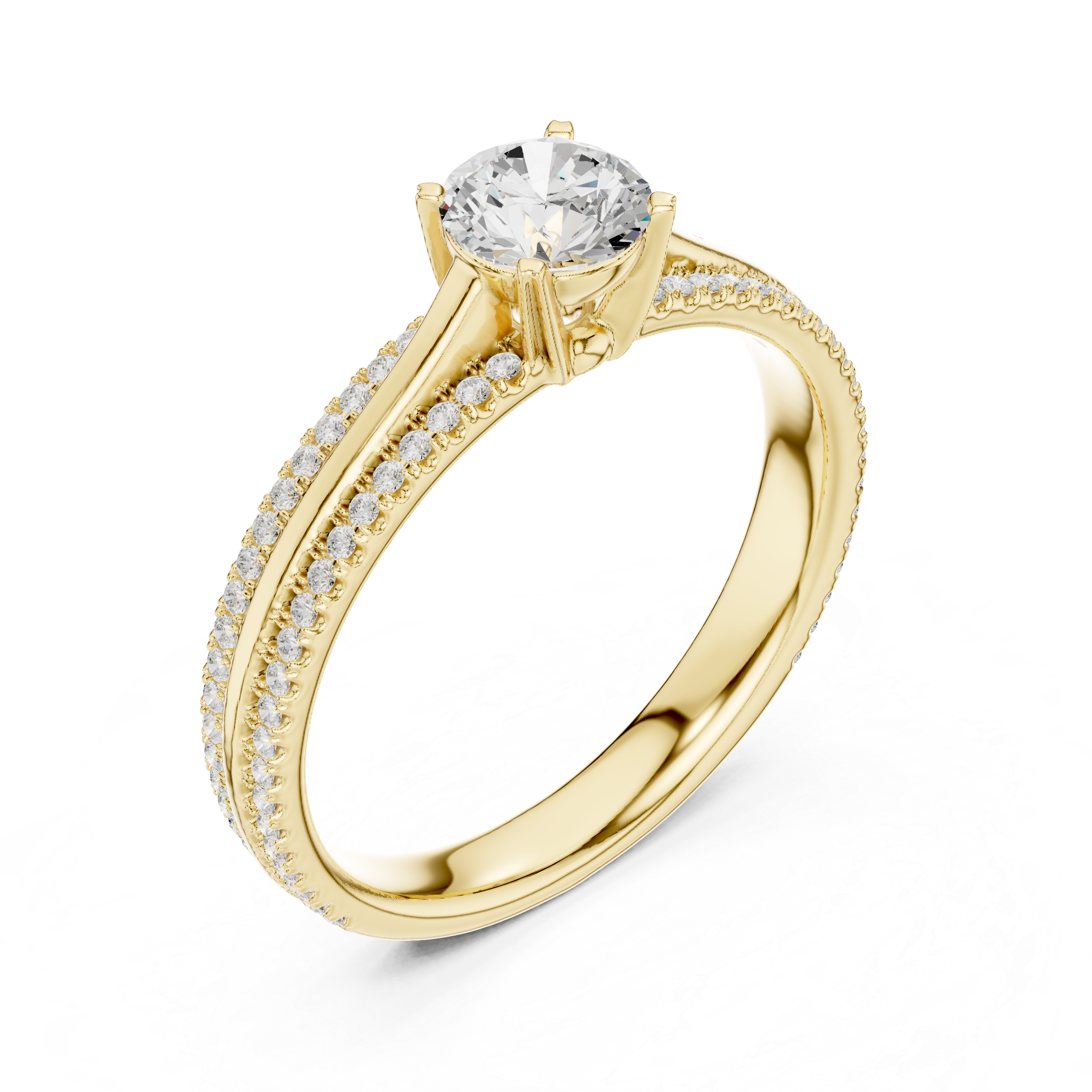 Gold 1Ct 4Prong Solitaire Round Pave Split Shank Lab Grown Diamond Kleon Ring