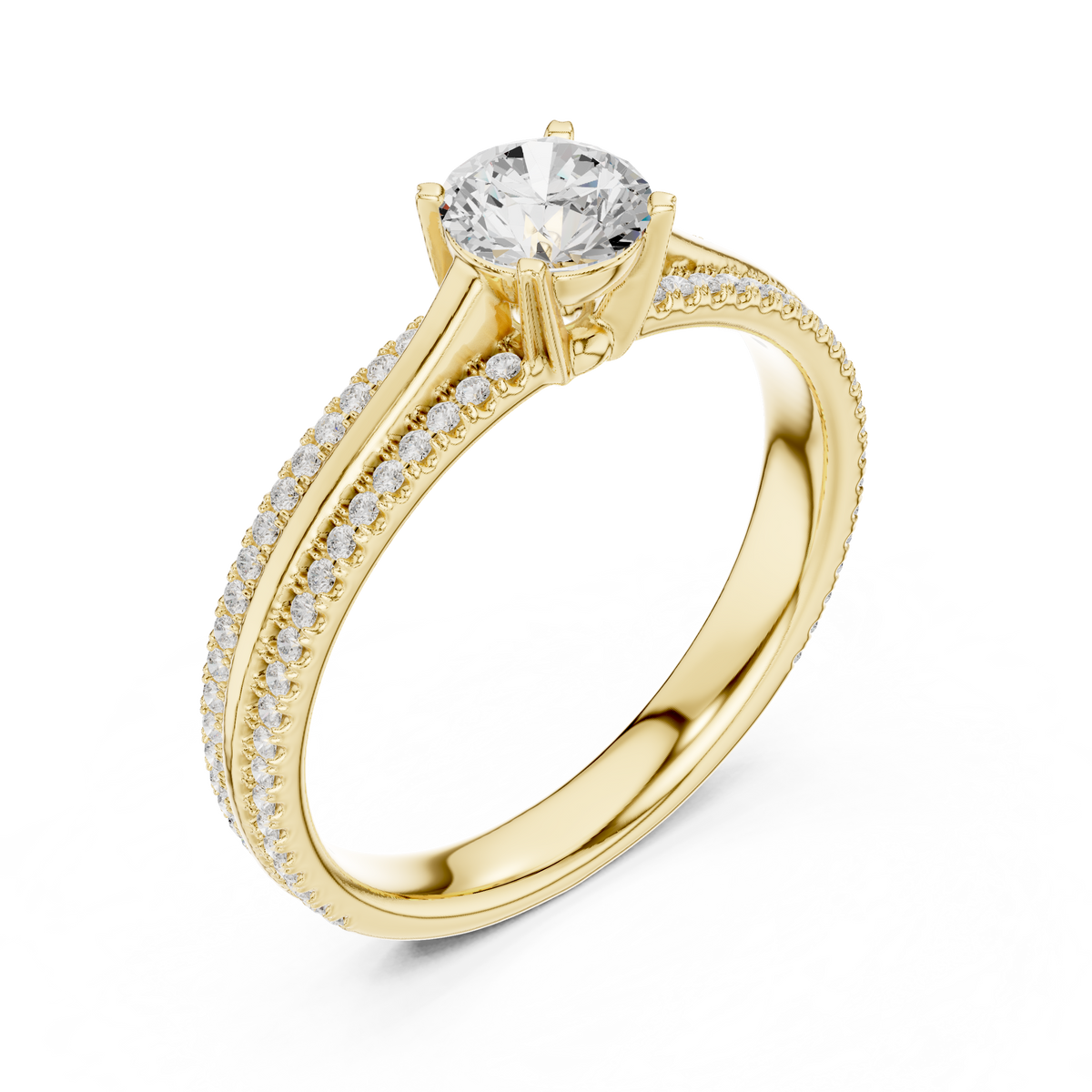Gold 1Ct 4Prong Solitaire Round Pave Split Shank Lab Grown Diamond Kleon Ring
