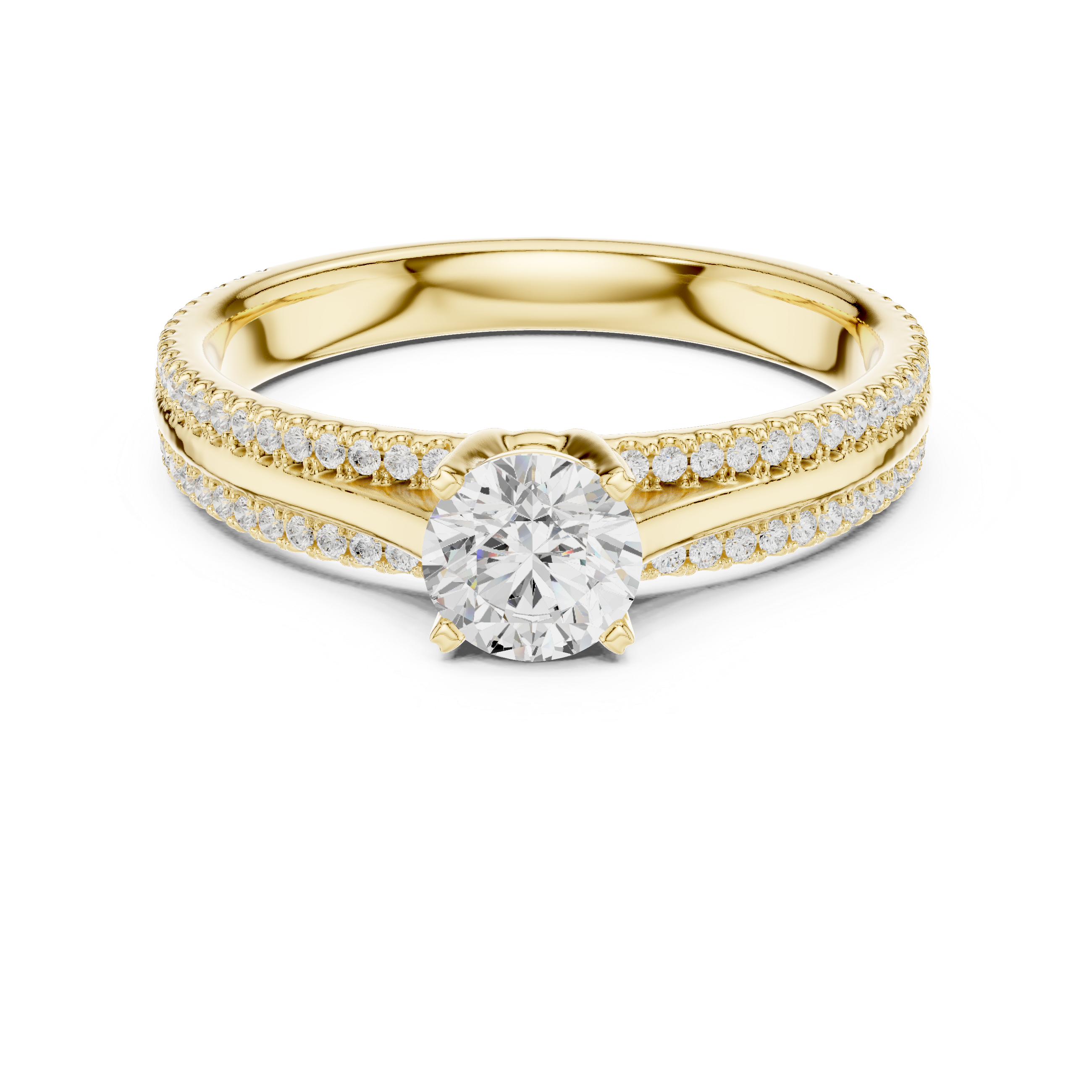 Gold 1Ct 4Prong Solitaire Round Pave Split Shank Lab Grown Diamond Kleon Ring