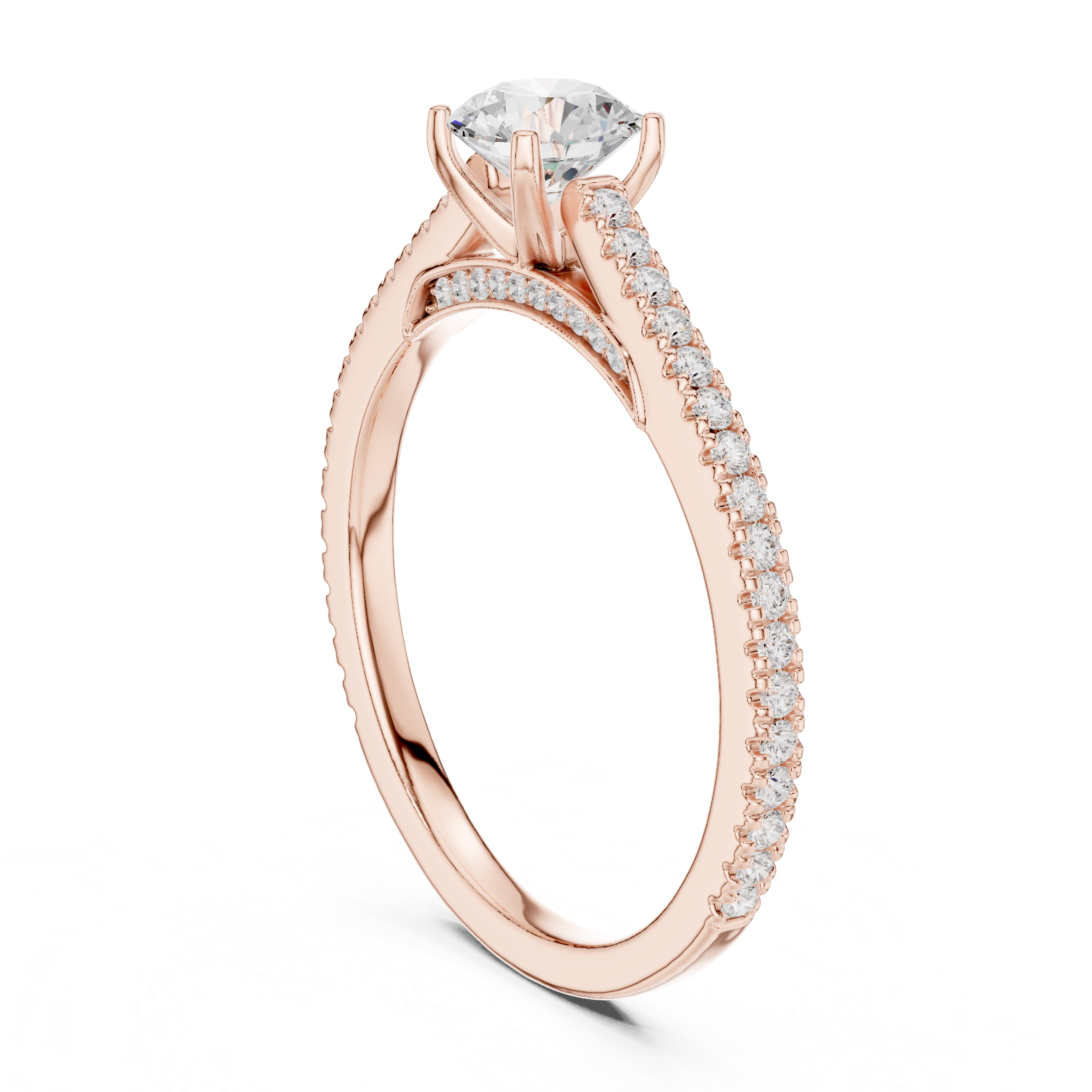 Gold 1Ct Pave Solitaire Design Round Lab Grown Diamond Kyvelle Ring