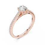 Gold 1Ct 4Prong Solitaire Round Pave Shank Lab Grown Diamond Philon Ring