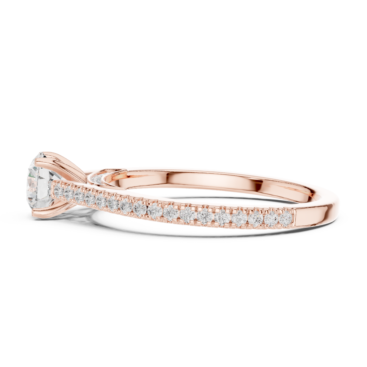 Gold 1Ct 4Prong Solitaire Round Pave Shank Lab Grown Diamond Philon Ring