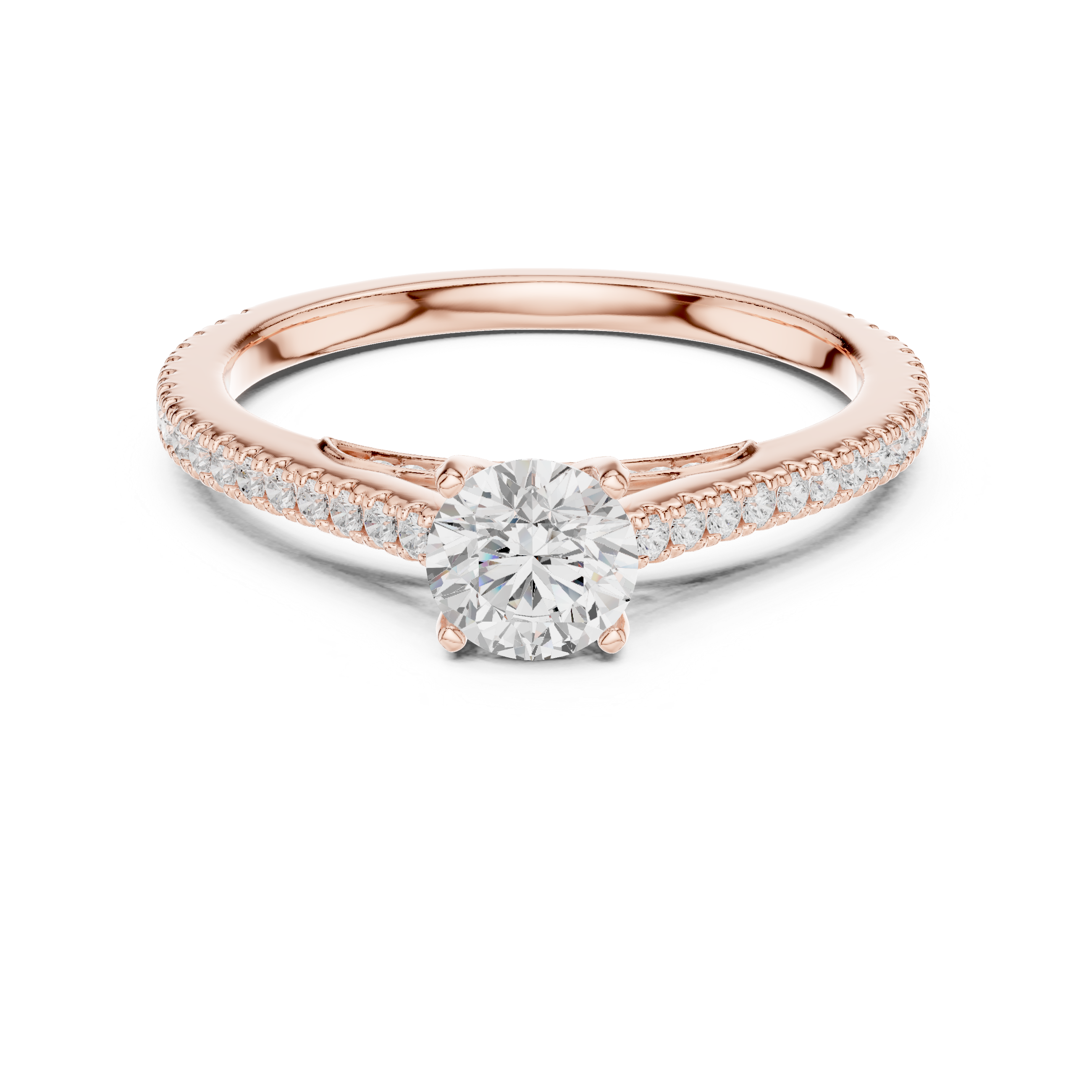 Gold 1Ct 4Prong Solitaire Round Pave Shank Lab Grown Diamond Philon Ring