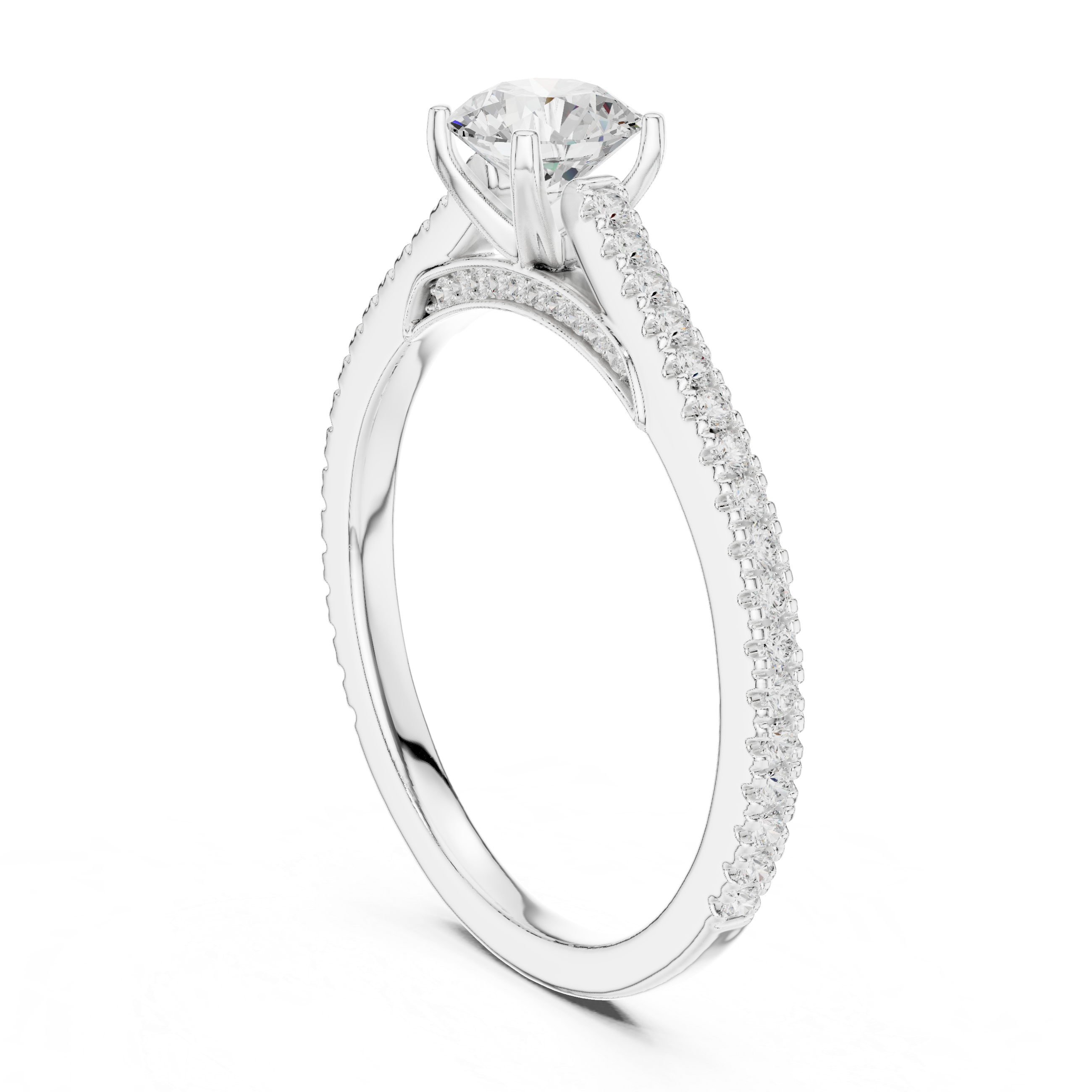 Gold 1Ct 4Prong Solitaire Round Pave Shank Lab Grown Diamond Philon Ring