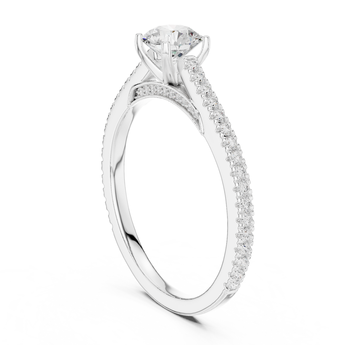 Gold 1Ct 4Prong Solitaire Round Pave Shank Lab Grown Diamond Philon Ring